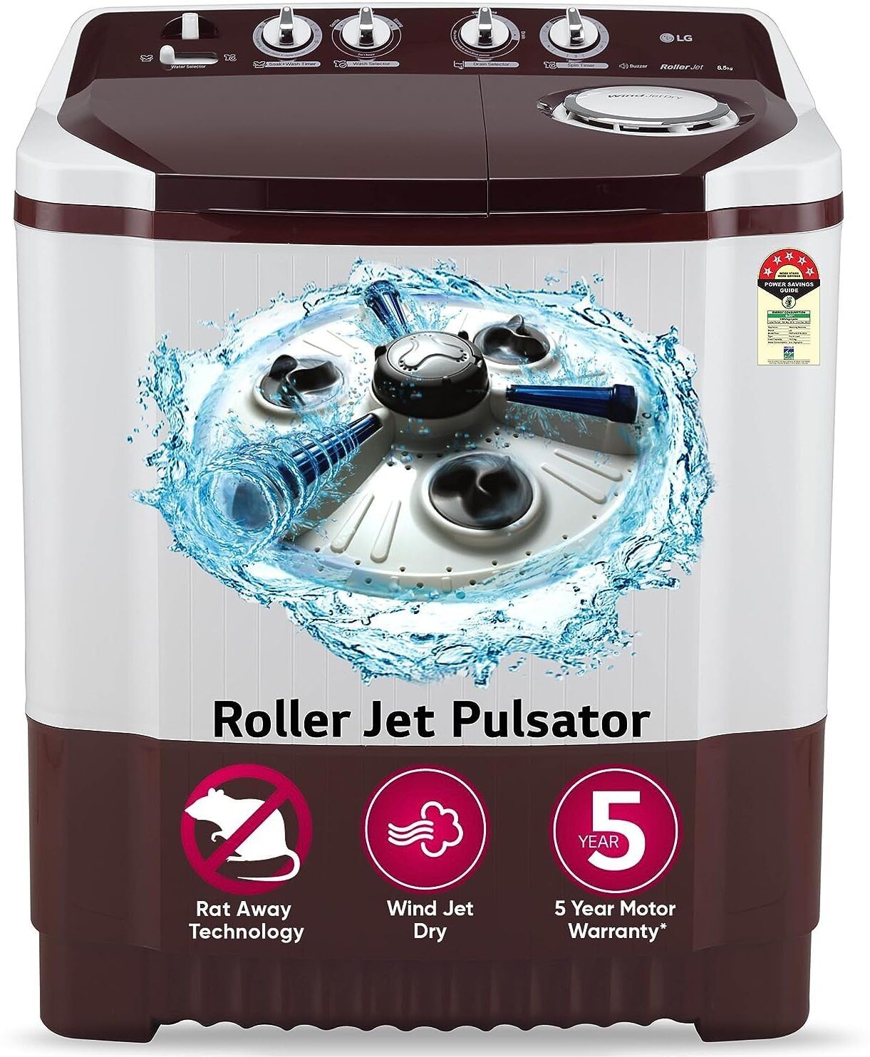 8 kg Semi Automatic Top Load White, Maroon-image-39