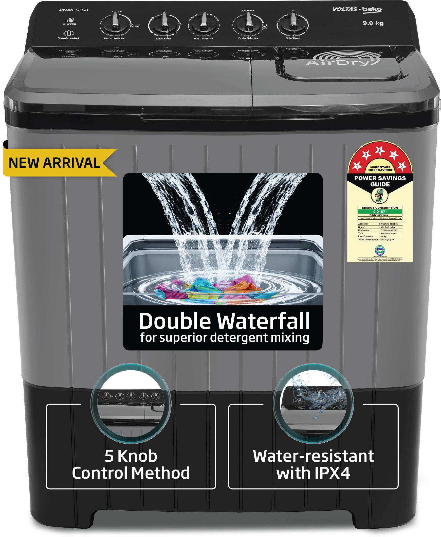 9 kg Semi Automatic Top Load Black, Grey-image-15