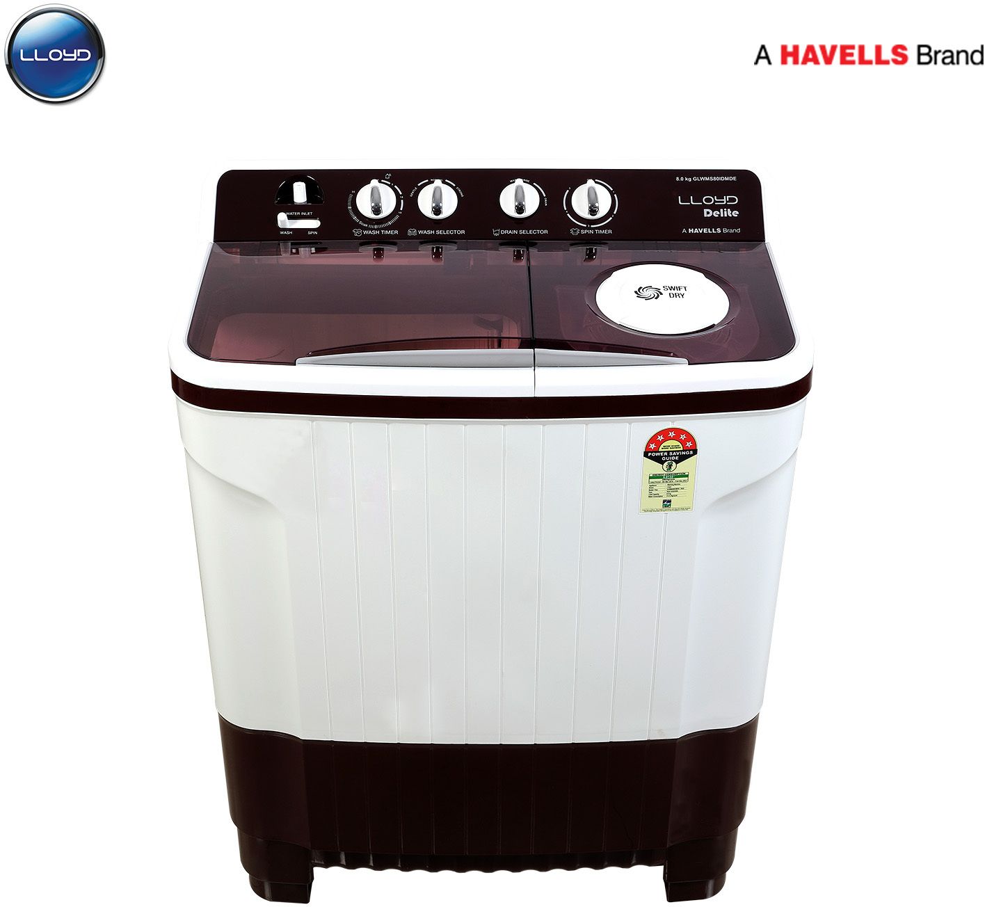 lloyd by havells 8 kg 1300 RPM, Soak Function, 3 Wash Programs, Swift Dry, Magic Filter Semi Automatic Top Load Maroon, White-picture-13