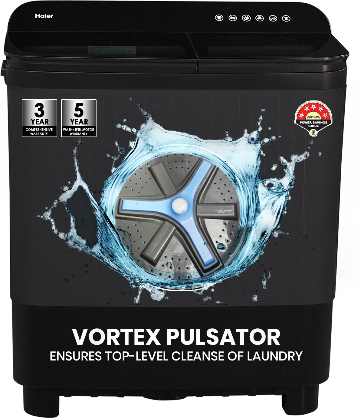 haier 10 kg Toughened Glass, Anti Bacterial Vortex Pulsator, 1300 RPM, Spray Function, Wash Programs, Magic Filter, Rat Mesh Semi Automatic Top Load with In-built Heater Black, Grey-picture-27