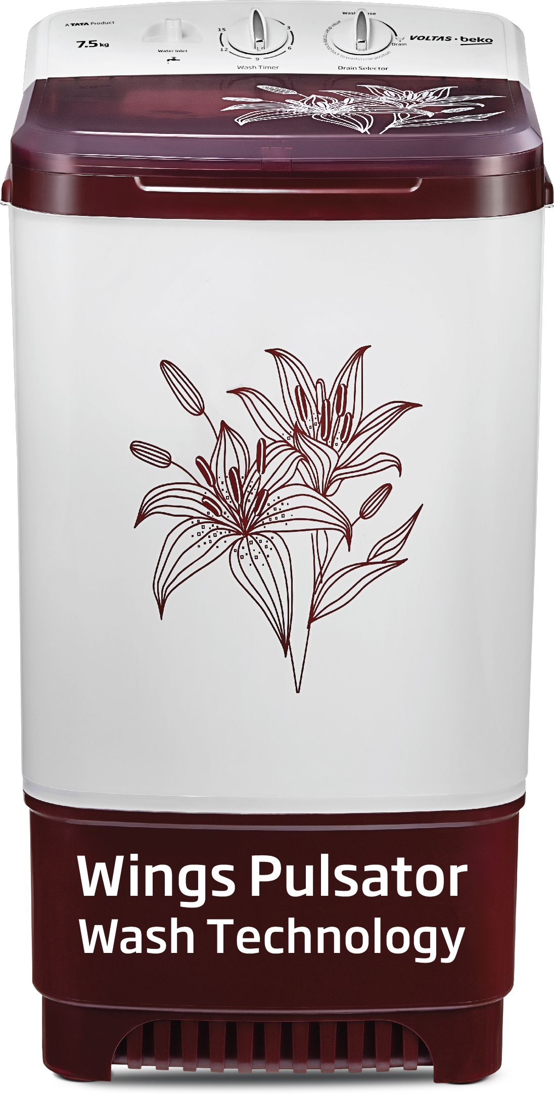 voltas beko by a tata product 7.5 kg Washer only Maroon, White-picture-20