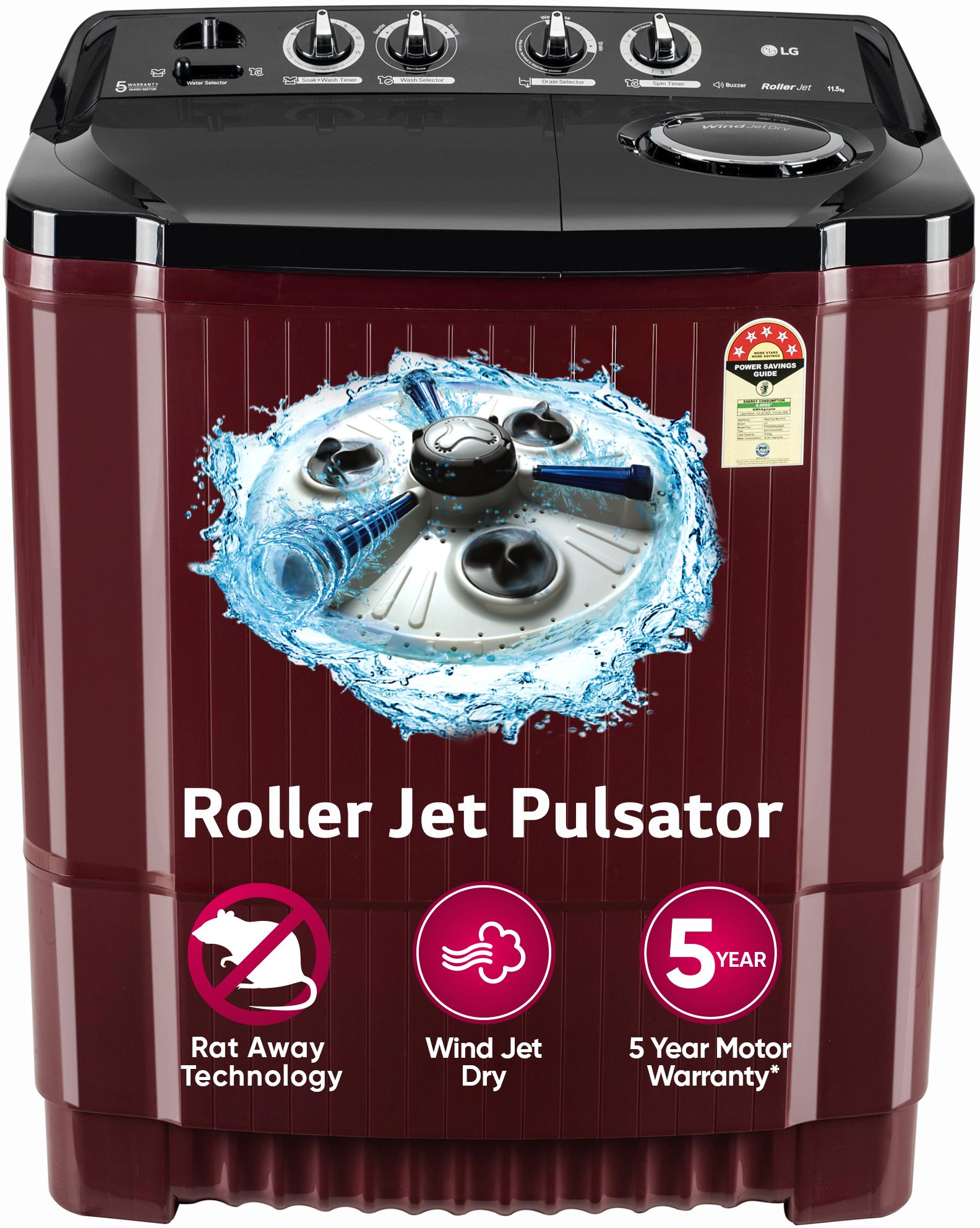 lg 11.5 kg Semi Automatic Top Load Maroon-picture-27