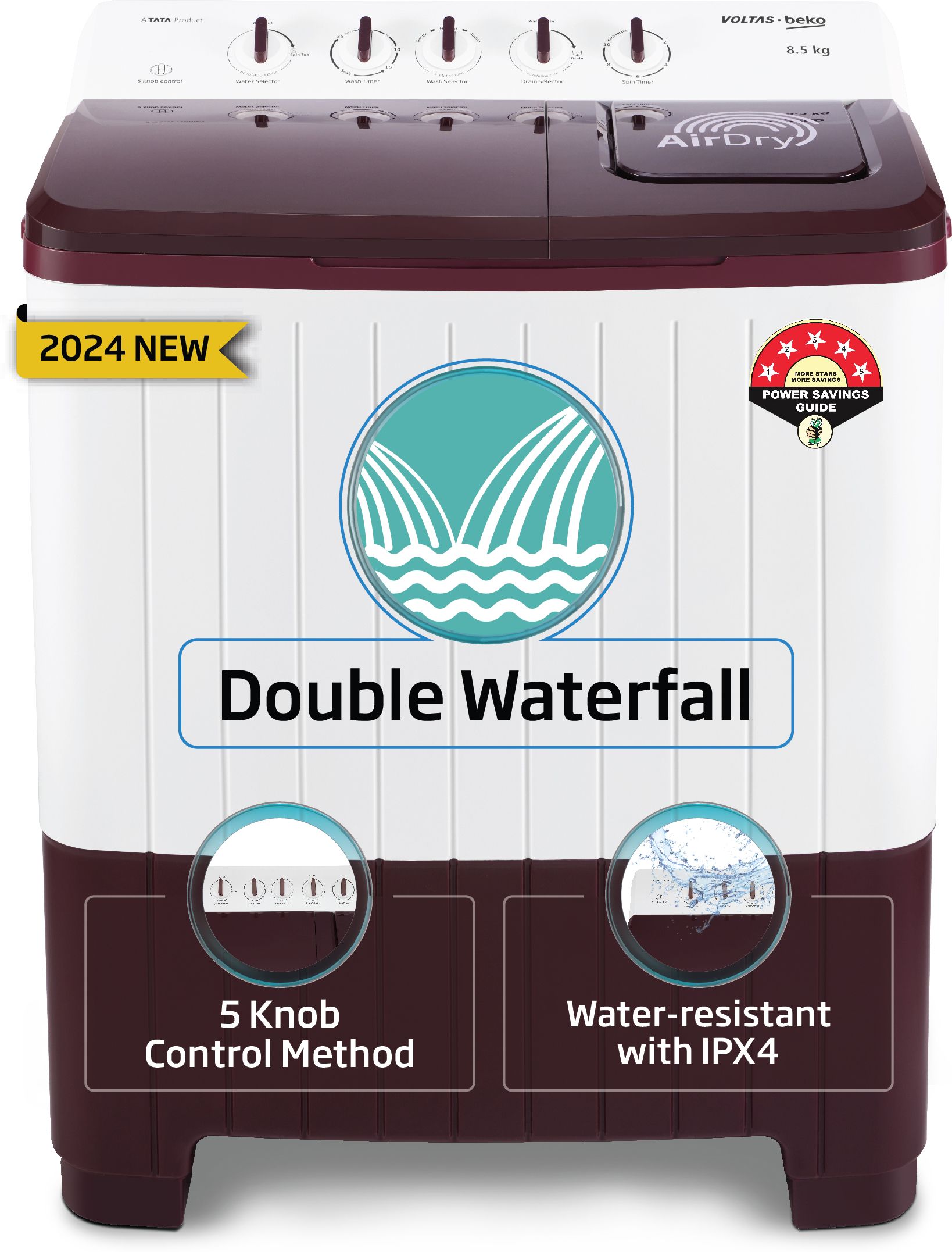 voltas beko 8.5 kg Semi Automatic Top Load Maroon, White-picture-19