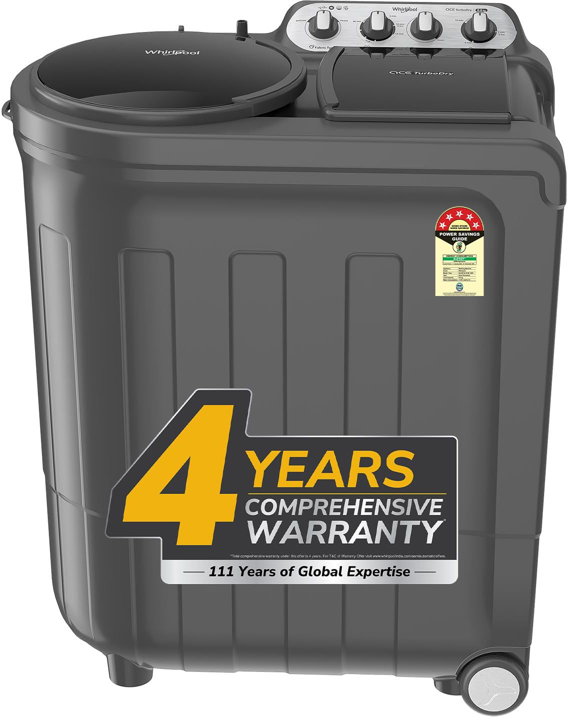 8.5 kg 5 Star with Auto Restart, End of Cycle Buzzer, Lint Filter and Collar Scrubber Semi Automatic Top Load Grey