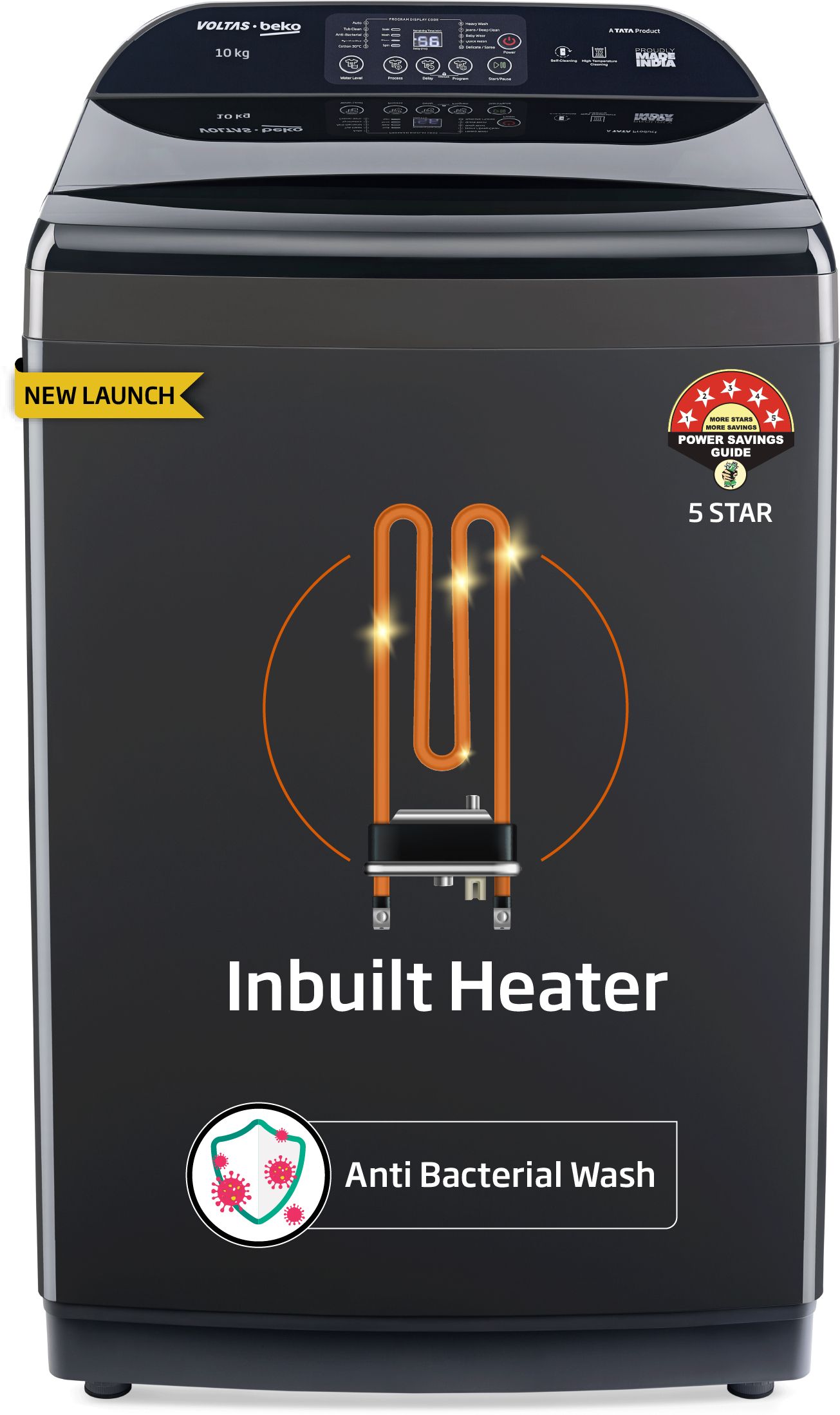 10 kg Fully Automatic Top Load with In-built Heater Black, Grey