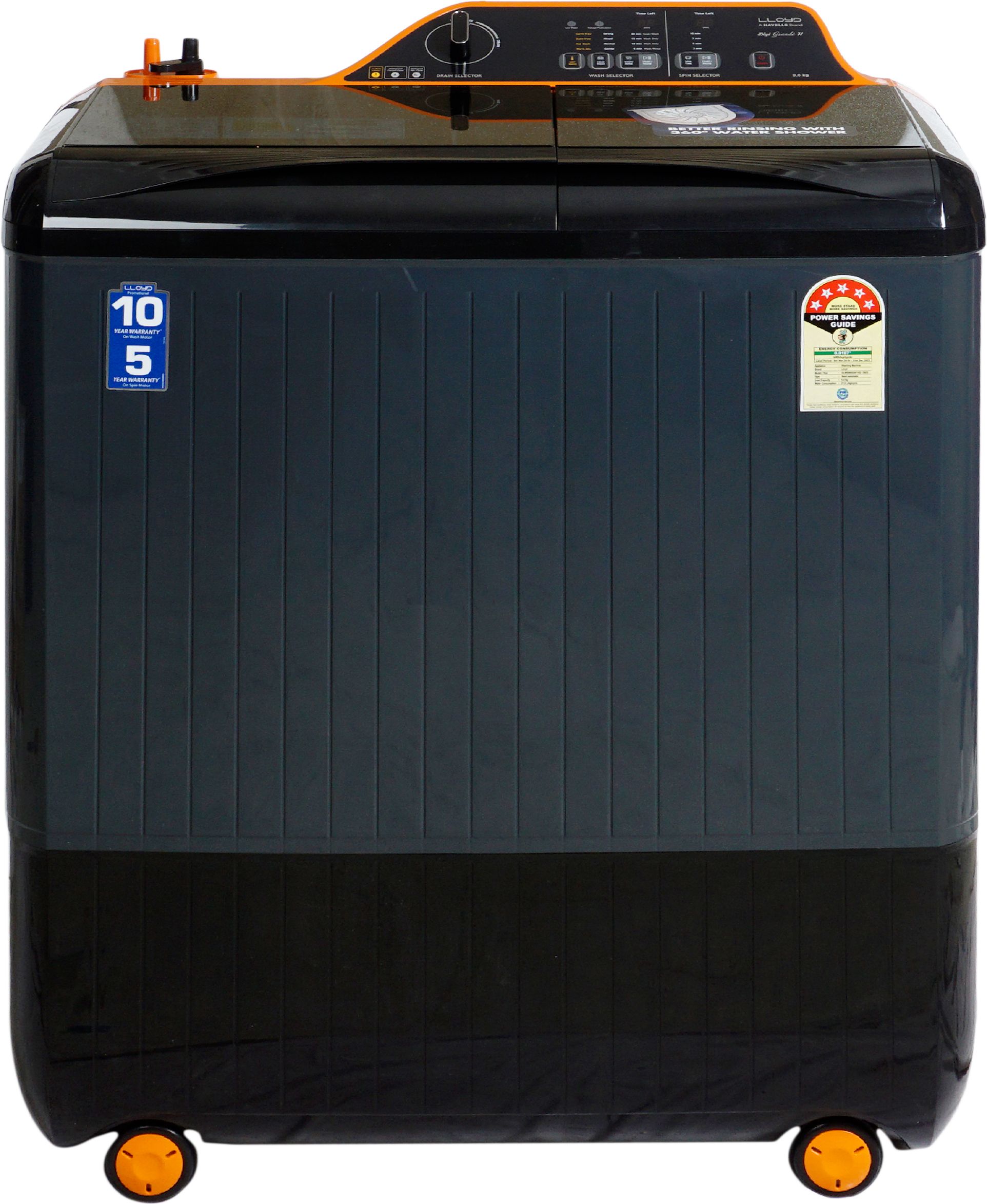 lloyd 9 kg Semi Automatic Top Load with In-built Heater Orange, Grey-picture-19