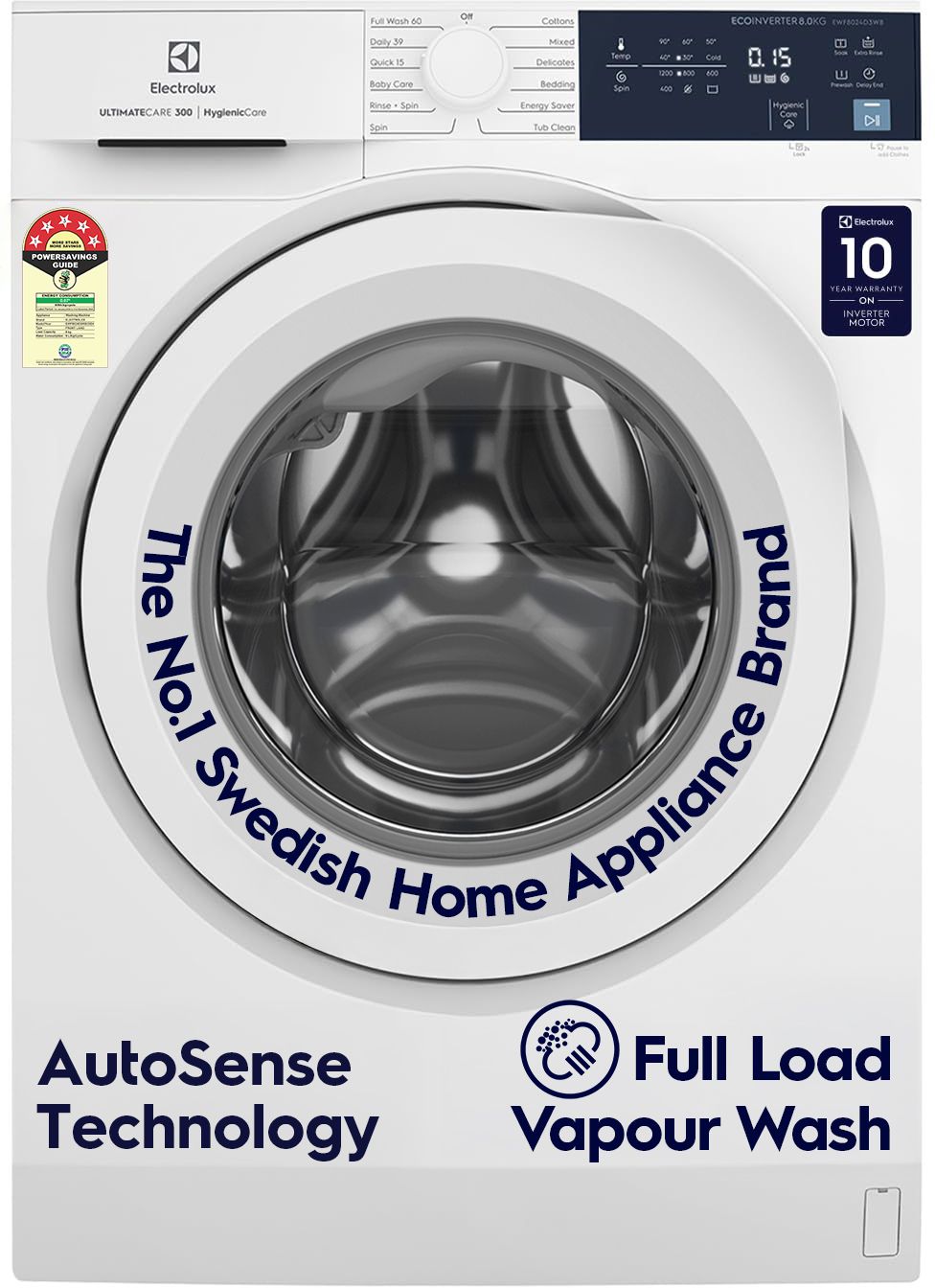 electrolux 8 kg 5 Star EcoInverter, 40C Vapour Wash,UltimateCare 300 Fully Automatic Front Load White-picture-22