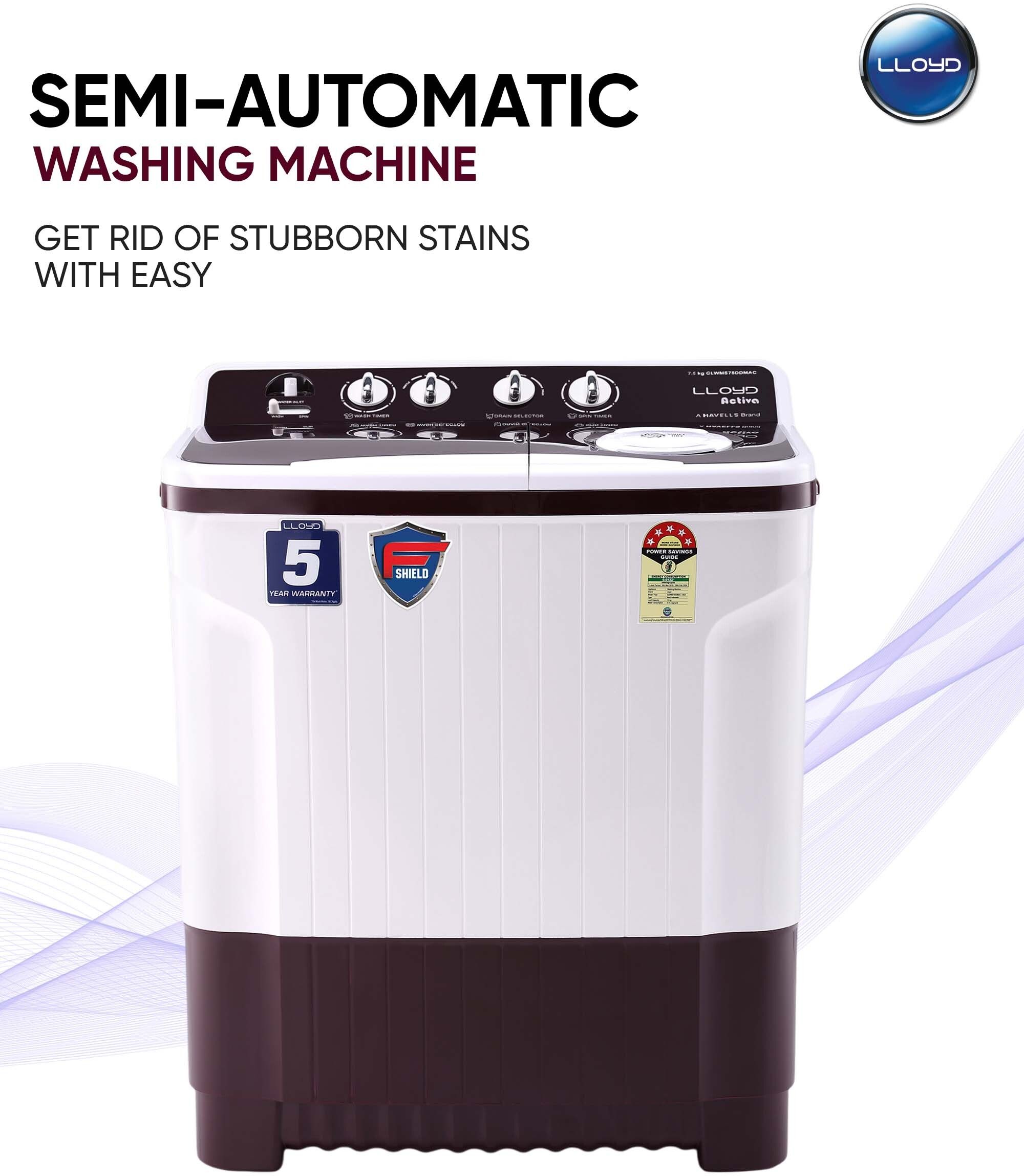 lloyd by havells 7.5 kg 1300 RPM, Soak Function, 3 Wash Programs, Swift Dry, Magic Filter Semi Automatic Top Load Maroon, White-picture-21