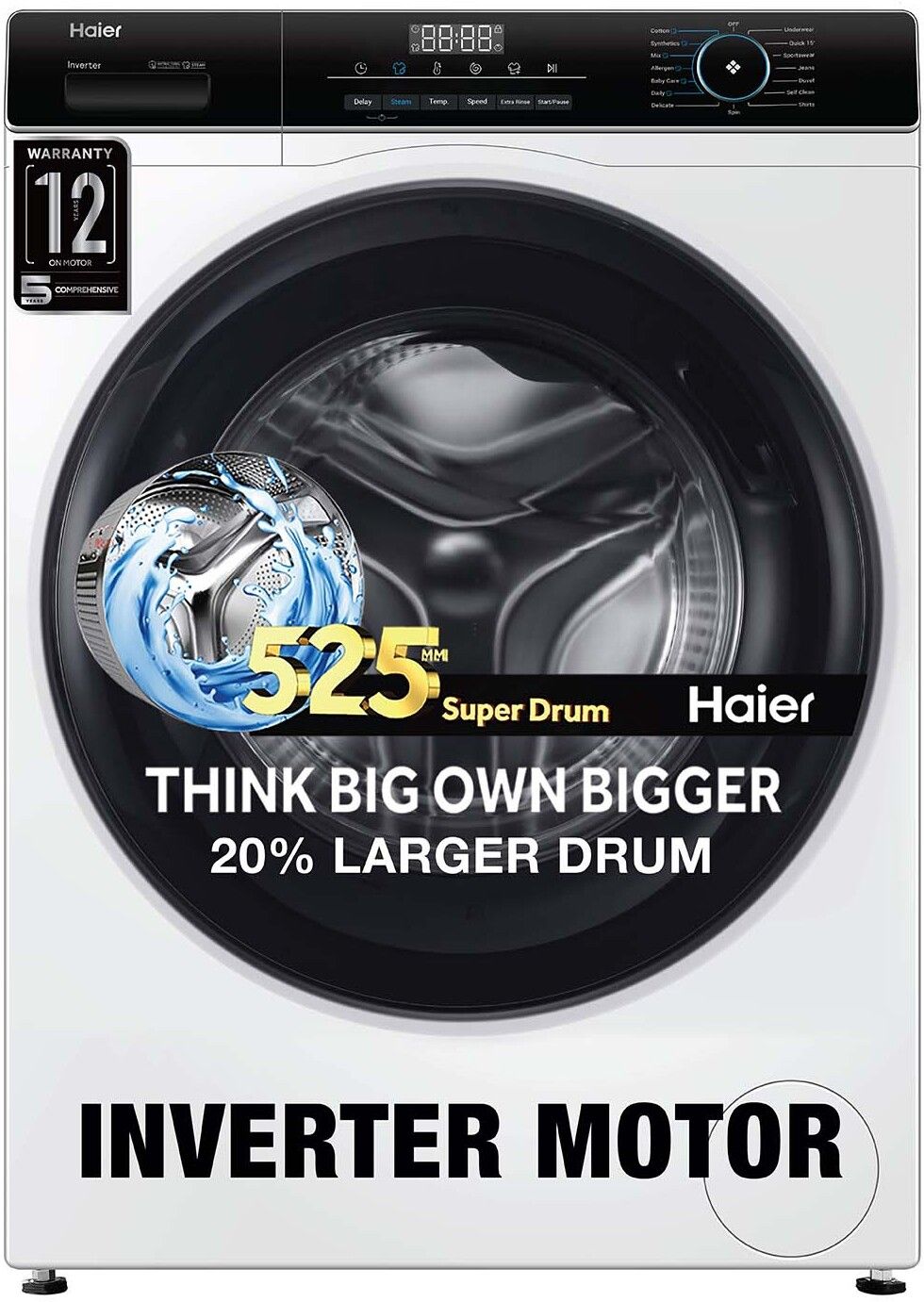 haier 7 kg AI with Inverter Motor,Puristeam and Refresh Function, Anti Bacterial Technology, Super Drum 525mm with Custom Wash Programs Fully Automatic Front Load Black, White-picture-20