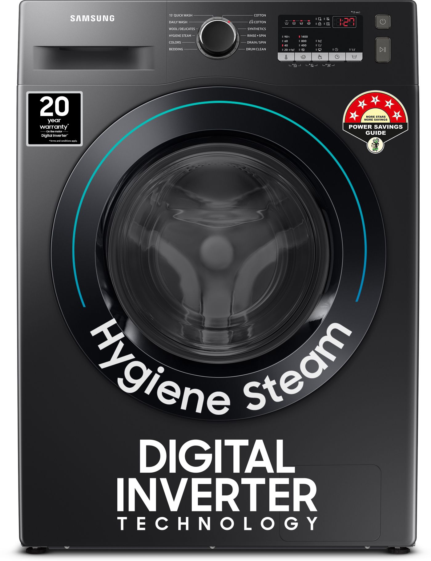 9 kg 5 Star, Hygiene Steam Fully Automatic Front Load with In-built Heater Black