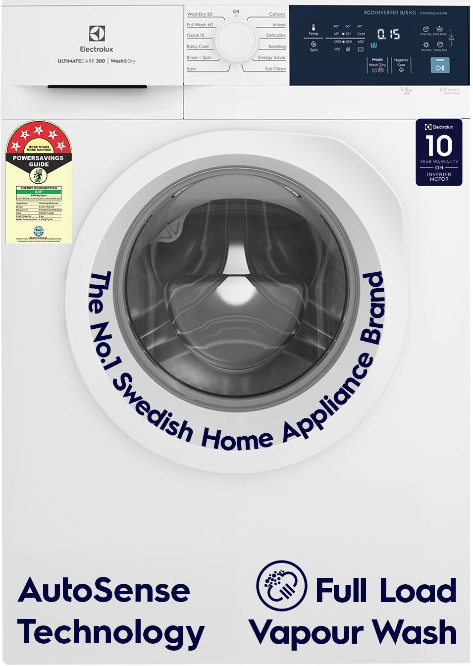 electrolux 8/5 kg 5 Star EcoInverter, 40C Vapour Wash,UltimateCare 300 Washer with Dryer White-picture-24