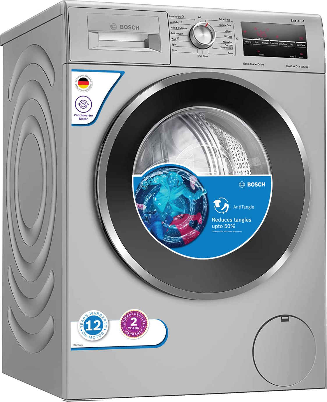 bosch 9/6 kg Inverter,1400RPM Washer with Dryer Ready to Wear Clothes Washer with Dryer with In-built Heater Silver-picture-22