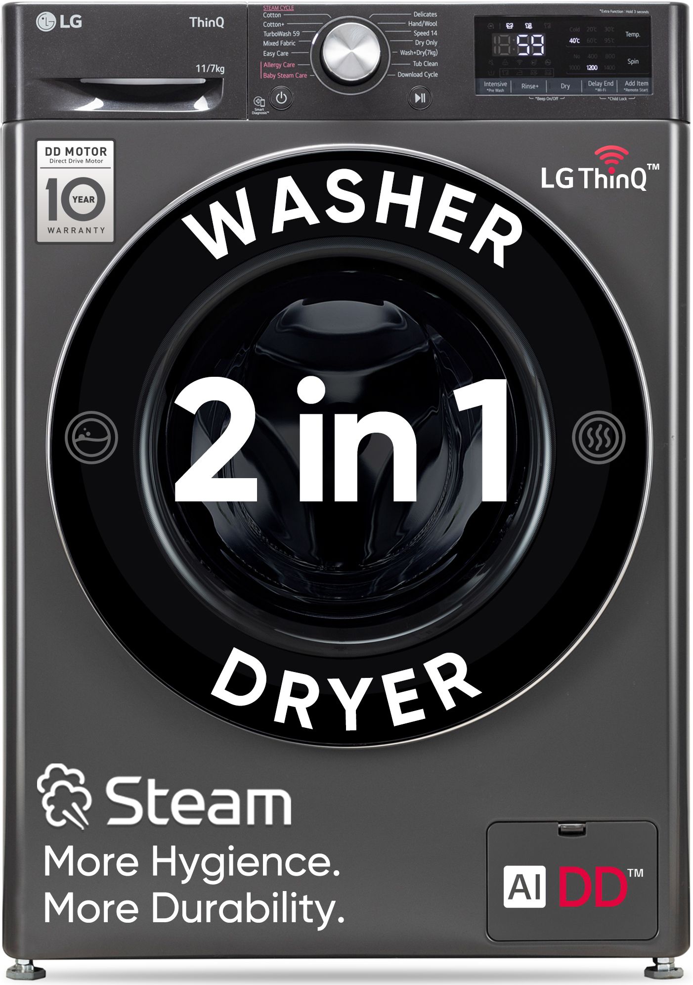 lg 11/7 kg AI Direct Drive Technology, Wi-Fi Enabled , Reduce germs & allergens with steam cycles, TurboWash Ready to Wear Clothes, Optimal wash for different fabrics & In-built Heater Washer with Dryer with In-built Heater Black-picture-12