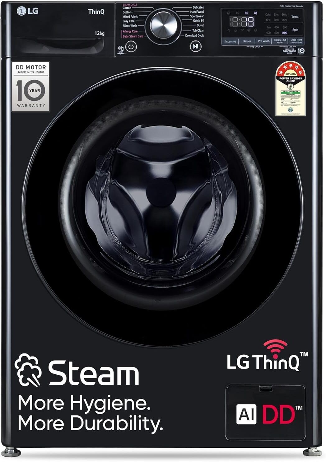 lg 12 kg 5 Star, AI Direct Drive Technology, Wi-Fi Enabled, Steam Wash, Intelligent & Convenient Fabric Care, Allergy Care, Remote Control Fully Automatic Front Load with In-built Heater Black-picture-20