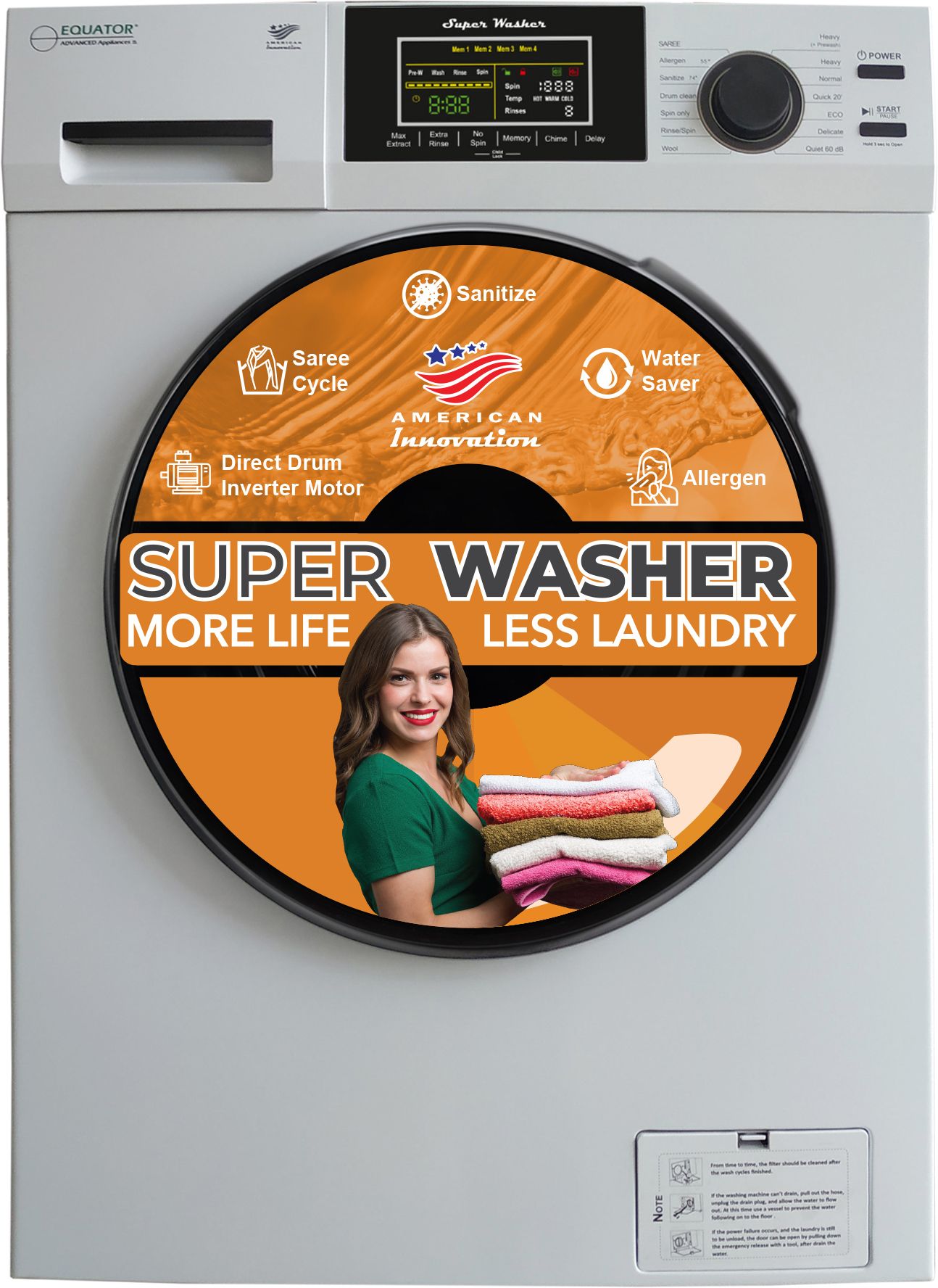 equator 10 kg Sanitize with Saree and Allergen Cycle Fully Automatic Front Load with In-built Heater White-picture-12
