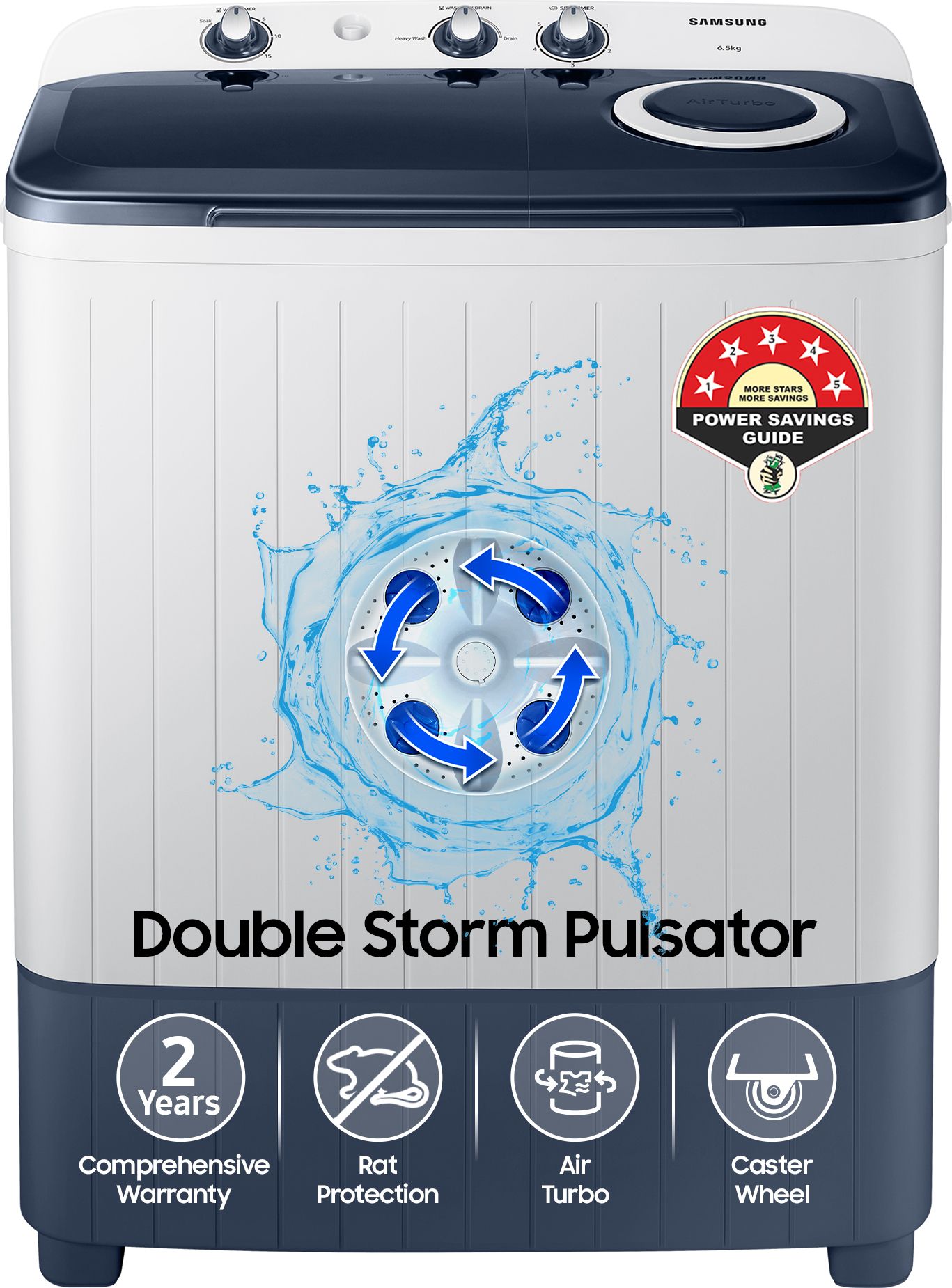 6.5 kg 5 star, Air Turbo Drying Semi Automatic Top Load Blue, Grey-image-29