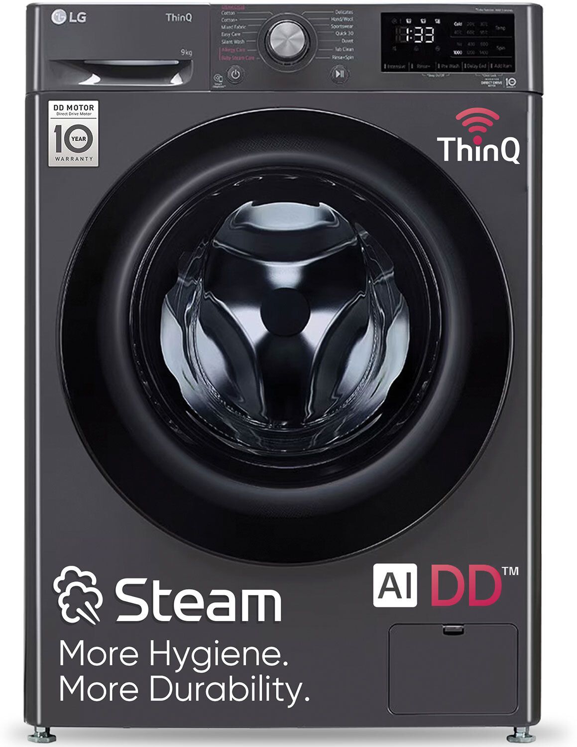 9 kg 5 Star with AI Direct Drive, 6 Motion, Inverter Direct Drive, Steam and Wi-Fi Enabled Fully Automatic Front Load with In-built Heater Black