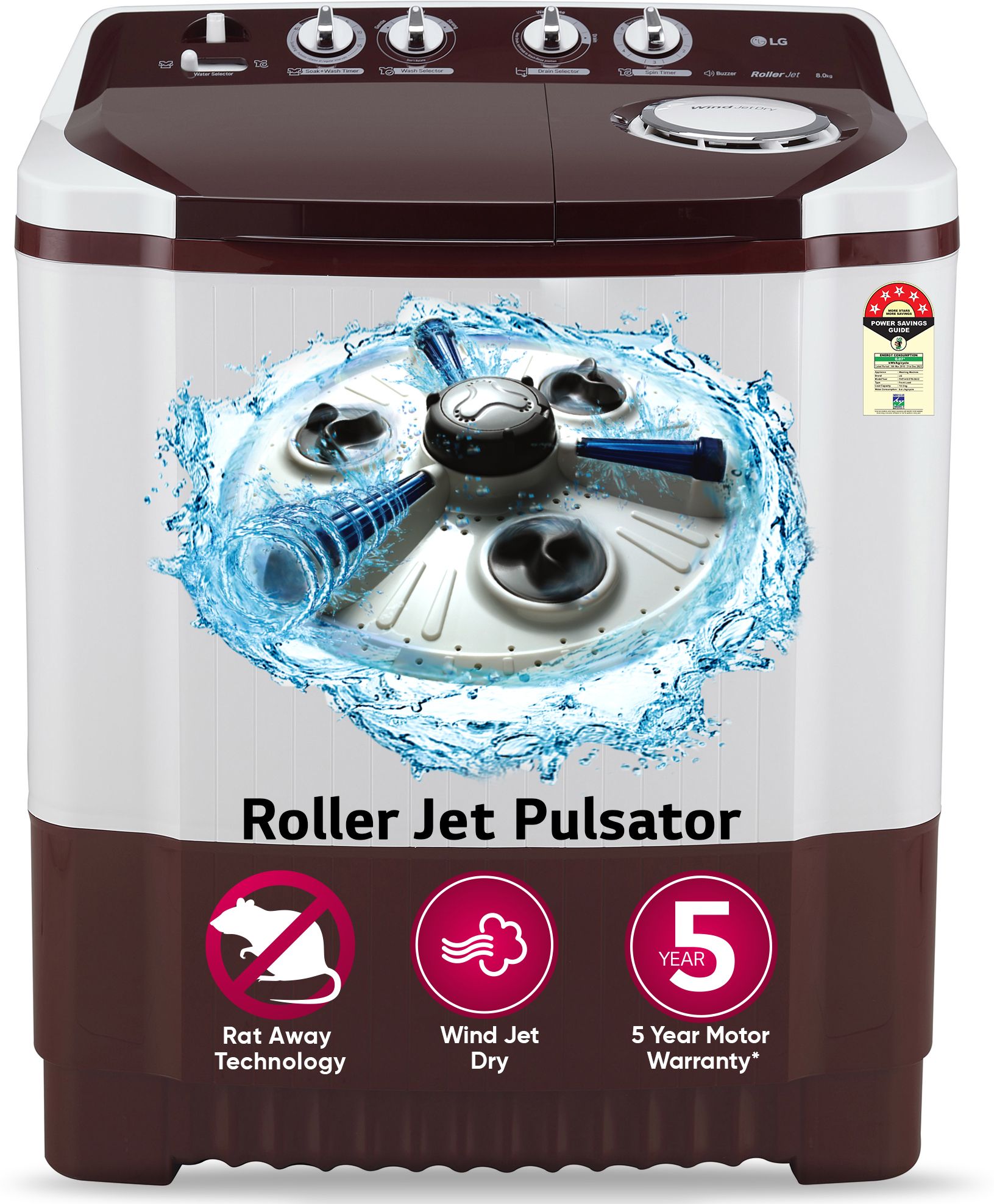 lg 8 kg Semi Automatic Top Load White, Maroon-picture-13