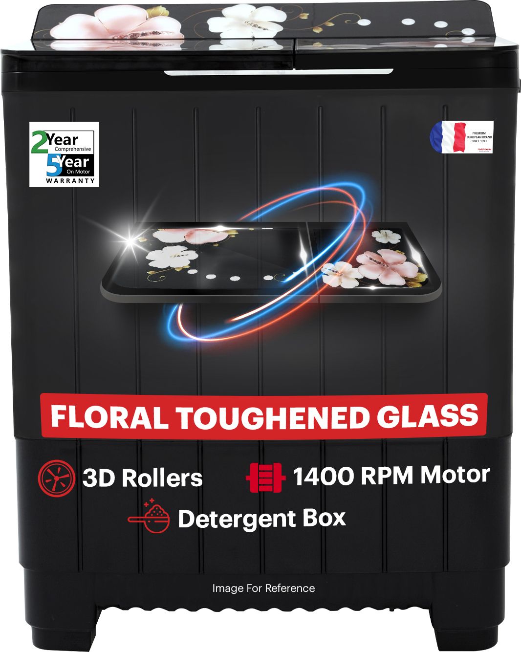 8 kg 5 Star Aqua Magic Grande Series with Floral Toughened Glass and Double Waterfall Semi Automatic Top Load Black, Grey-image-40