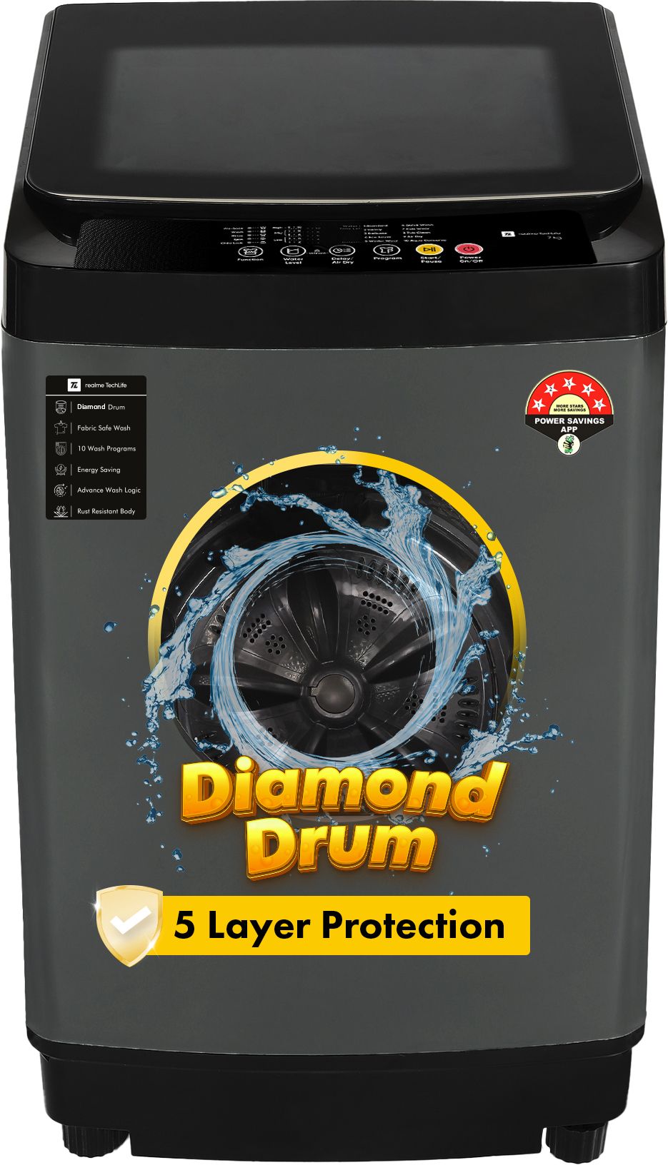 realme techlife 7 kg 5 Star Rating Fabric Safe Wash Fully Automatic Top Load Black, Grey-picture-15