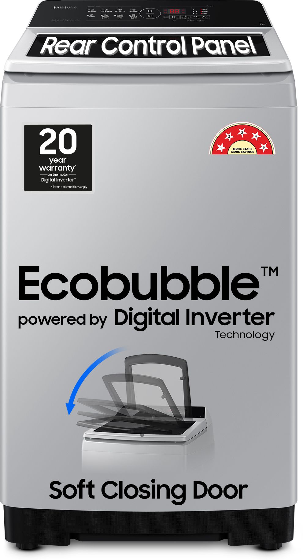 7 kg 5 star, Ecobubble, Digital Inverter, Fully Automatic Top Load Grey