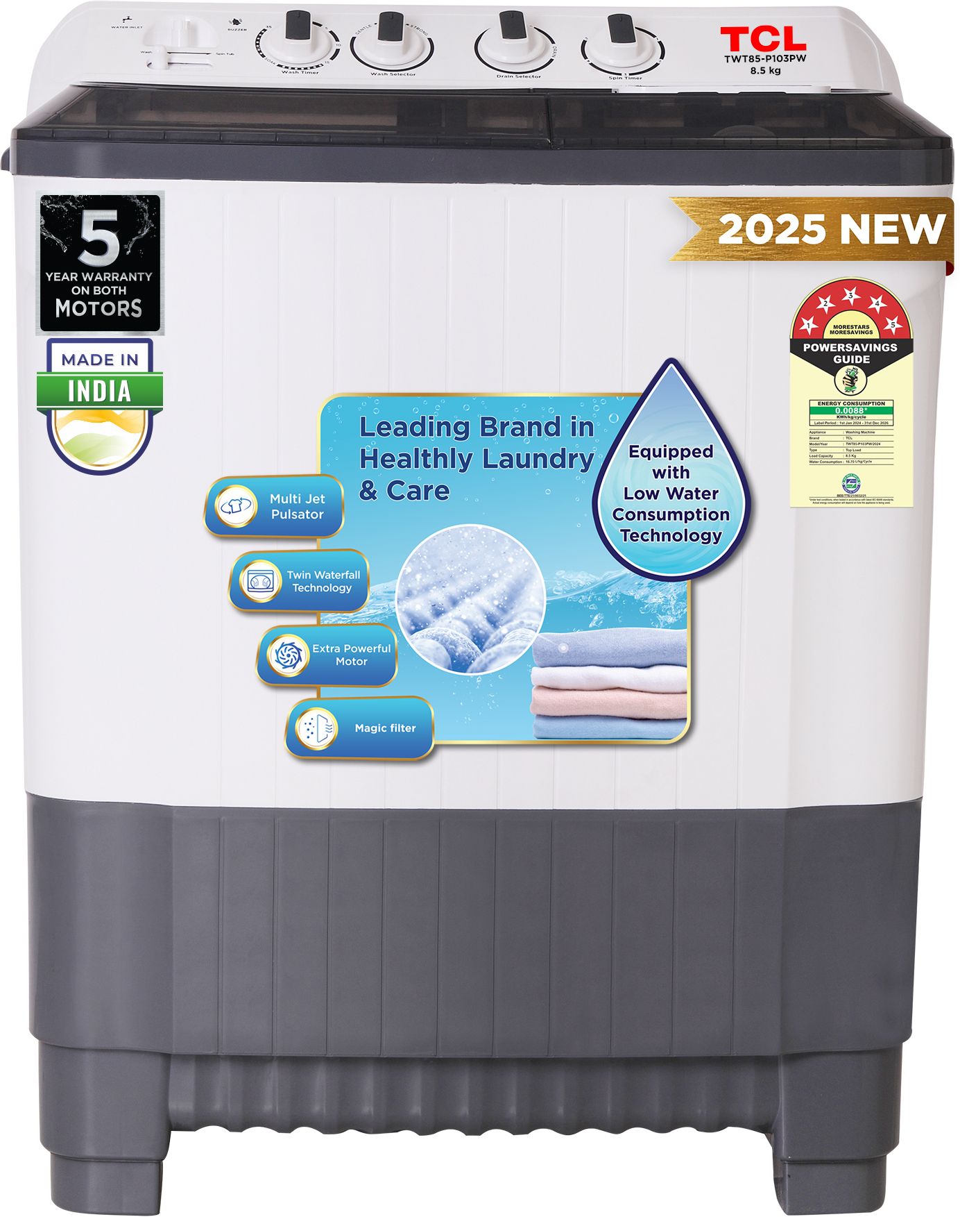 8.5 kg 5 Star with Extra Powerful Motor, Magic Filter and Fast Dry Semi Automatic Top Load Grey-image-34