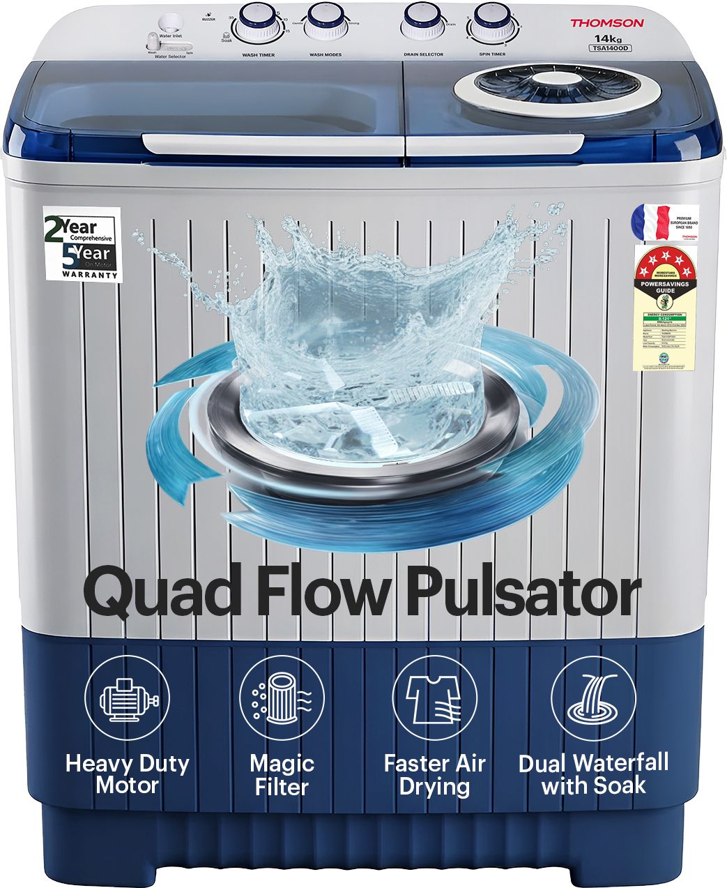 thomson 14 kg 5 Star Aqua Magic with Double Waterfall, Heavy Duty Motor, Magic Filter, Advanced Soak Technology, Fast Air Semi Automatic Top Load Blue, White-picture-31