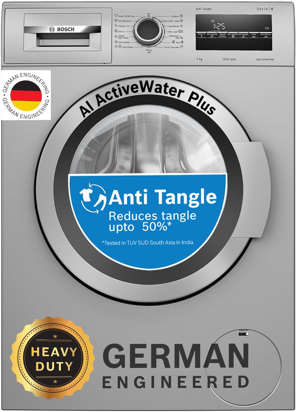 7 kg with Steam Fully Automatic Front Load with In-built Heater Silver