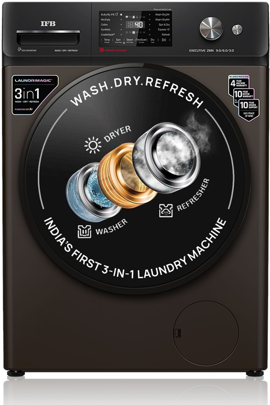 ifb 9/6 kg 5 Star 3-in-1 AI Powered, Steam Refresh, Multiple Drying Programs, Eco Inverter Motor, 9 Swirl Wash Fully Automatic Washer with Dryer with In-built Heater Brown-picture-16