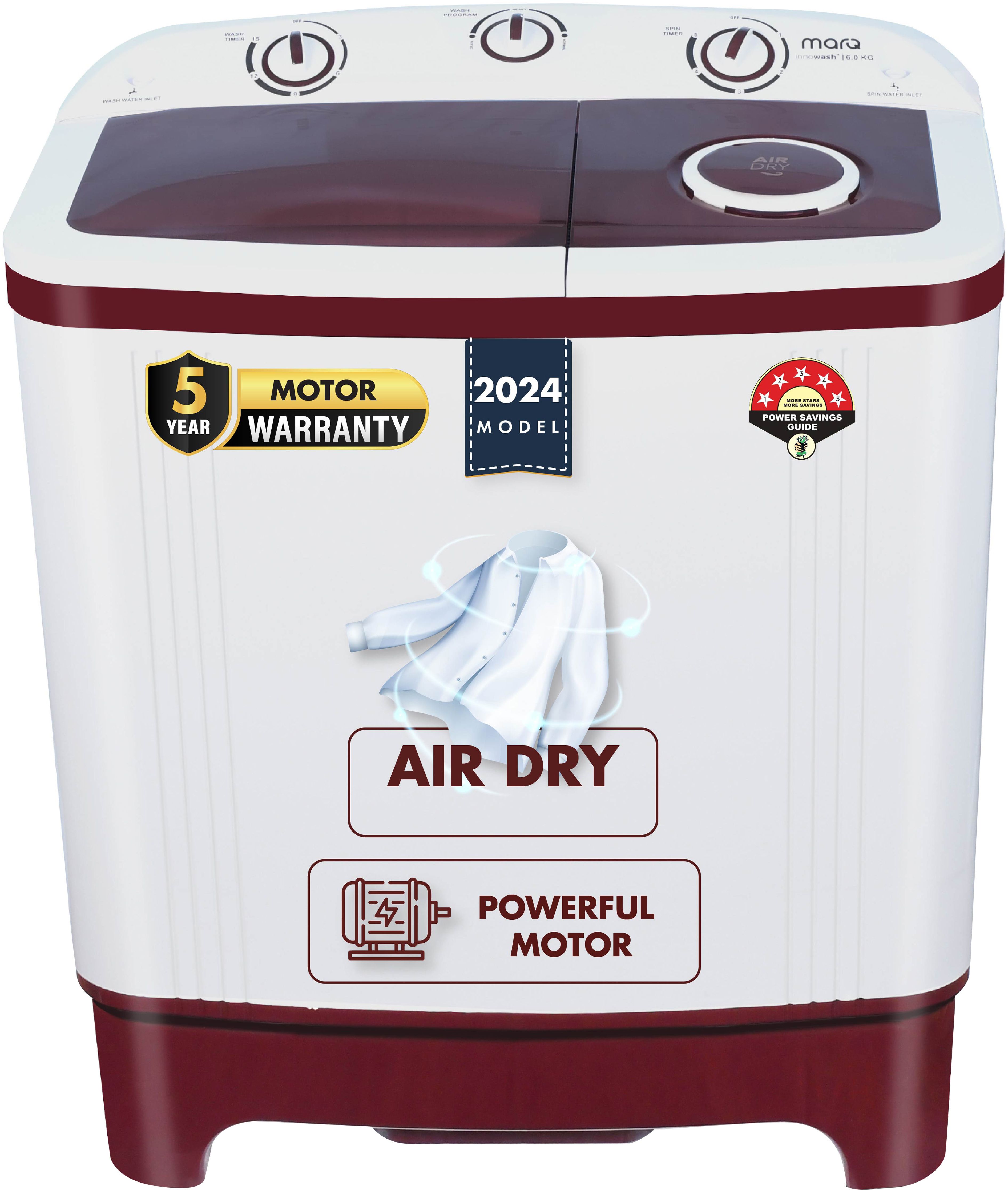marq by flipkart 6 kg 5 Star Rating Innowash Range Semi Automatic Top Load White, Maroon-picture-13