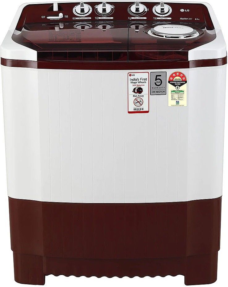 lg 8 kg 5 Star with Roller Jet Pulsator with Soak, Wind Jet Dry and Rat Away, 6 Kg (Spin Tub Capacity) Semi Automatic Top Load Maroon, White-picture-15
