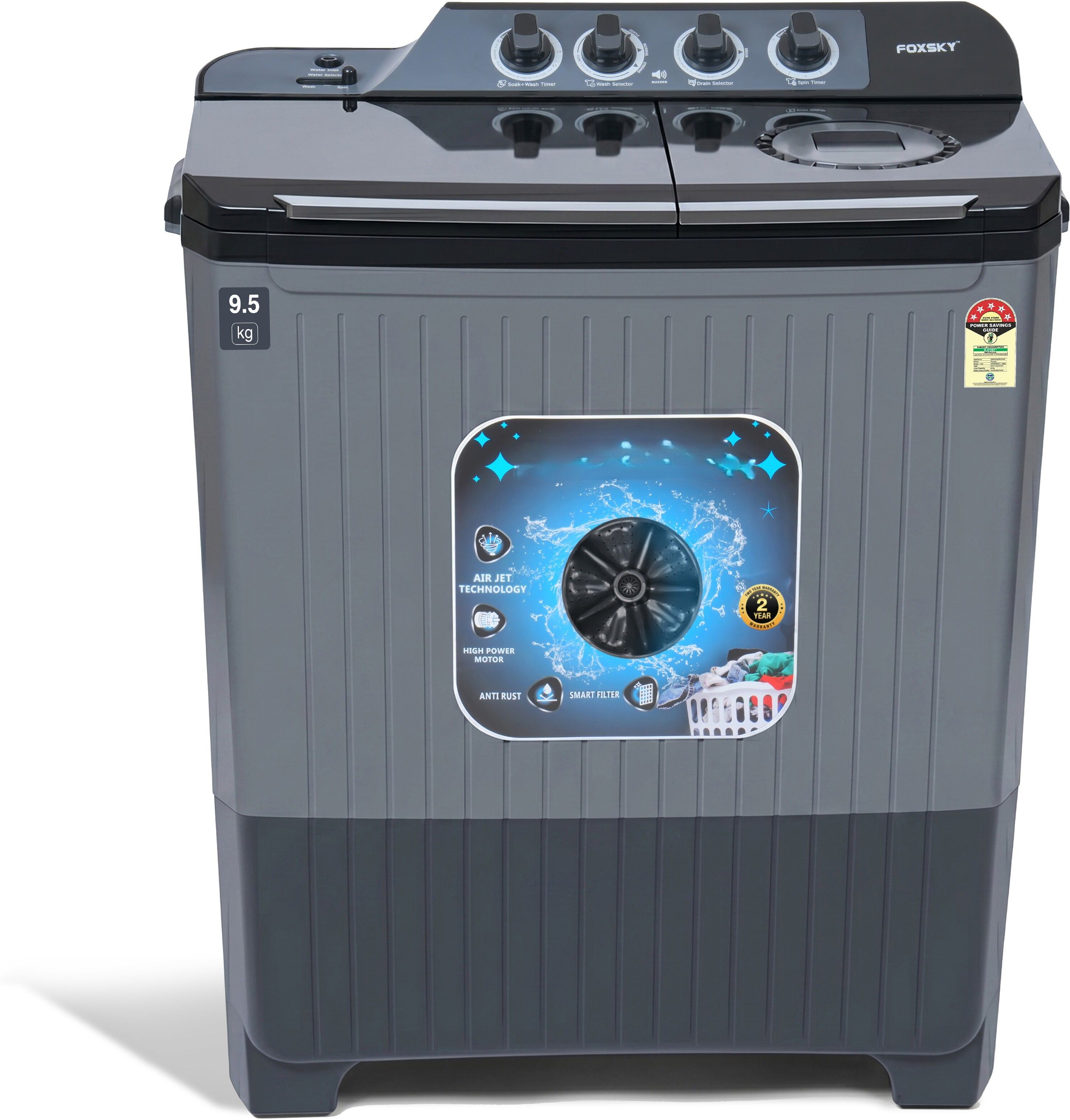 foxsky 9.5 kg Semi Automatic Top Load Grey-picture-20