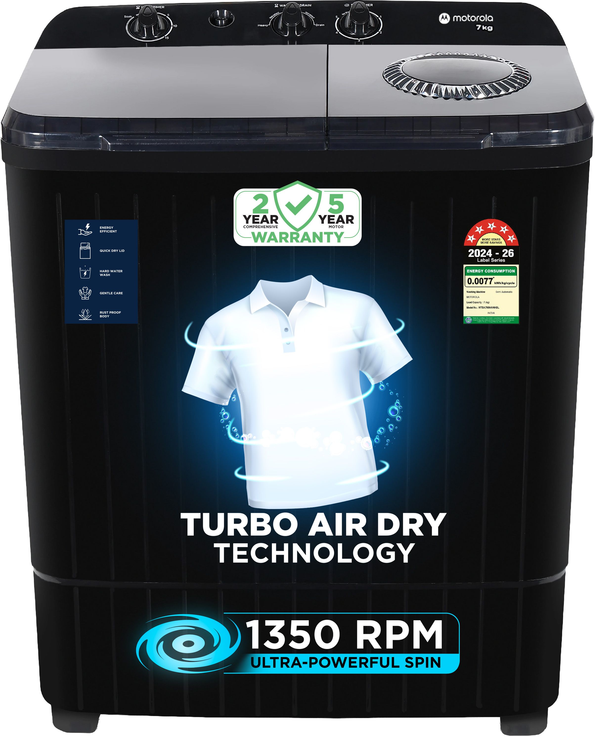 motorola 7 kg Semi Automatic Top Load Black-picture-8