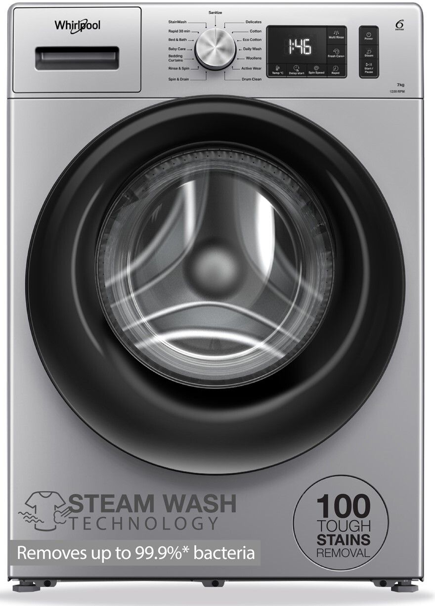 7 kg 5 Star Inverter 100+ Tough Stains, Steam Technology Fully Automatic Front Load with In-built Heater Silver