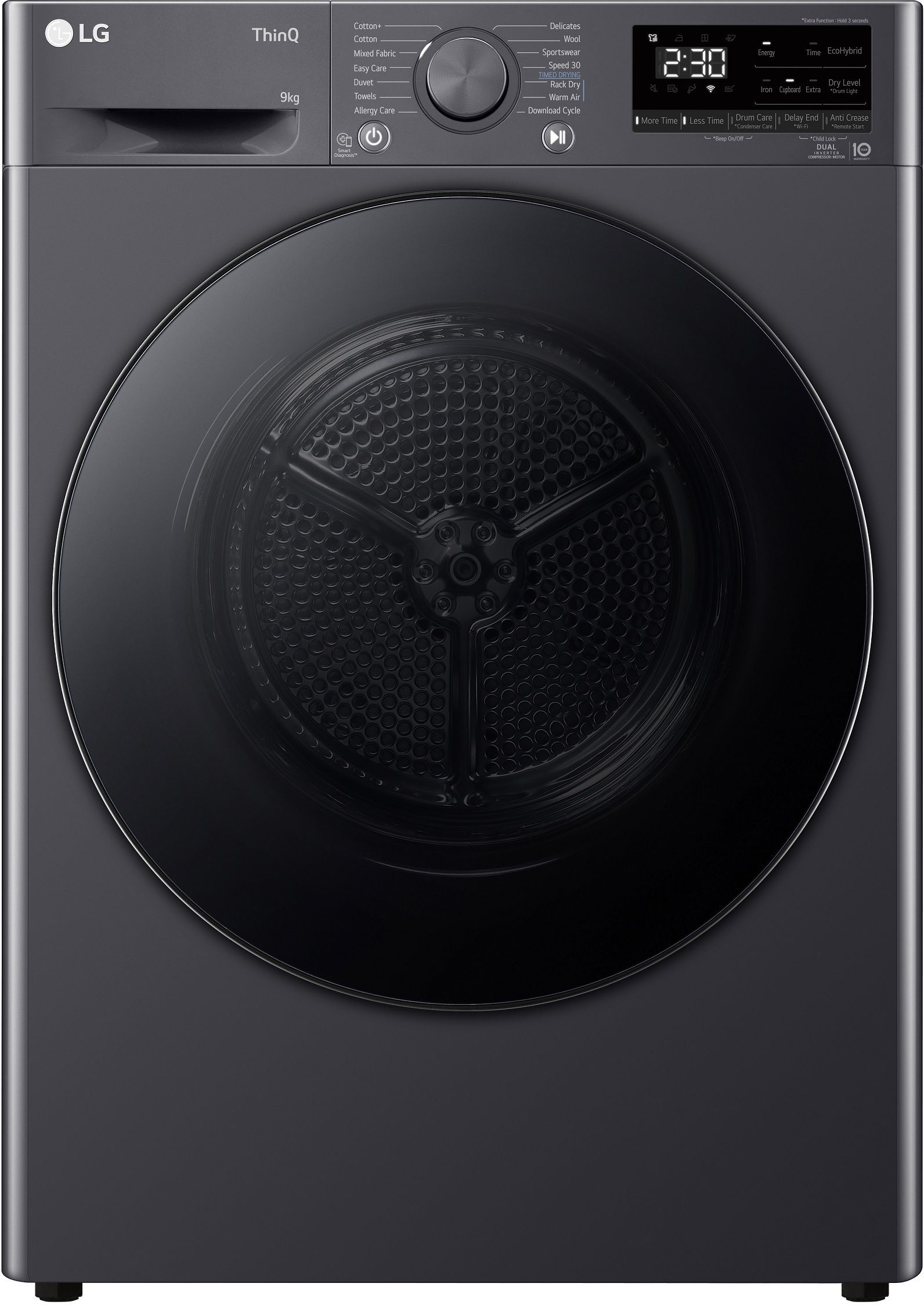 9 Kg Dual Inverter Heat Pump, Wi-Fi, EcoHybrid, Allergy Care, Smart Pairing & Auto Cleaning Condenser Dryer Grey, Black-image-5
