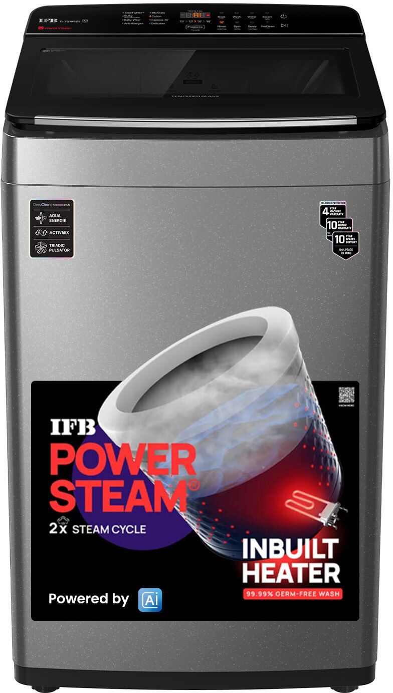 ifb 7.5 kg 5 Star with DeepClean Technology, PowerSteam, AI Powered,Aqua Energie Fully Automatic Top Load with In-built Heater Silver, Black-picture-24
