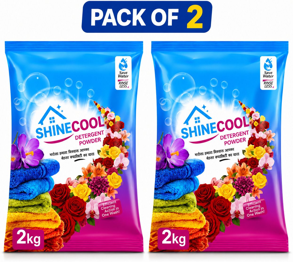 shinecool 2kg+2kg premium detergent powder| washing machine detergent powder Detergent Powder (Rose)-picture-12