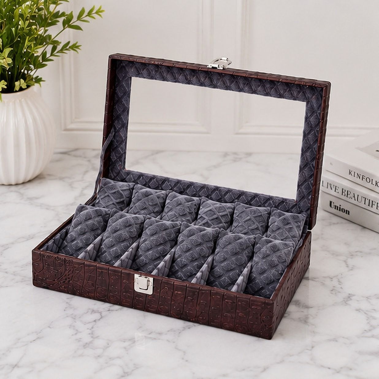 laam alif 12 Slot Luxury PU Leather Watch Organizer Velvet Cushions Watch Box-picture-23