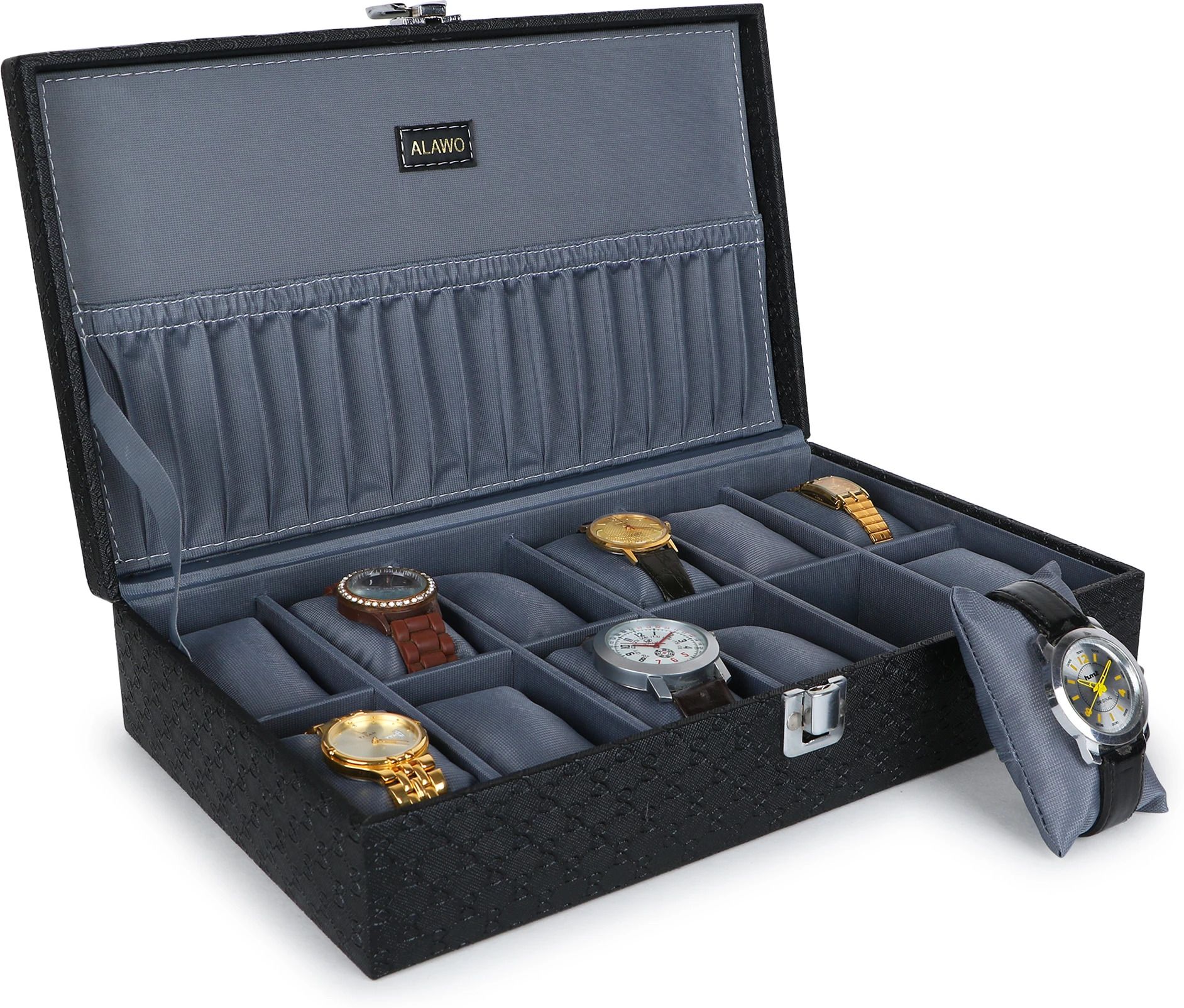 Watch Box Organizer Holder for Men & Women 12 slots of watches Black and Gray Watch Box