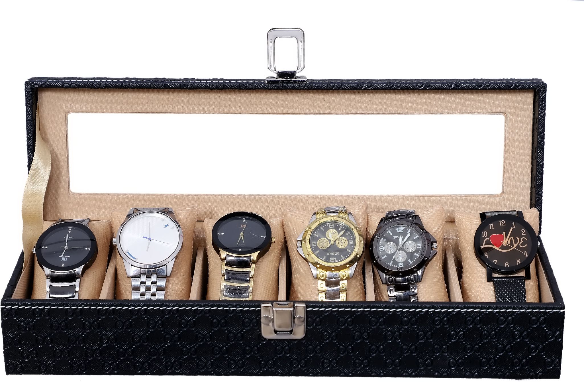 wath box organizer 6 slots of watches with transparent look super watch box