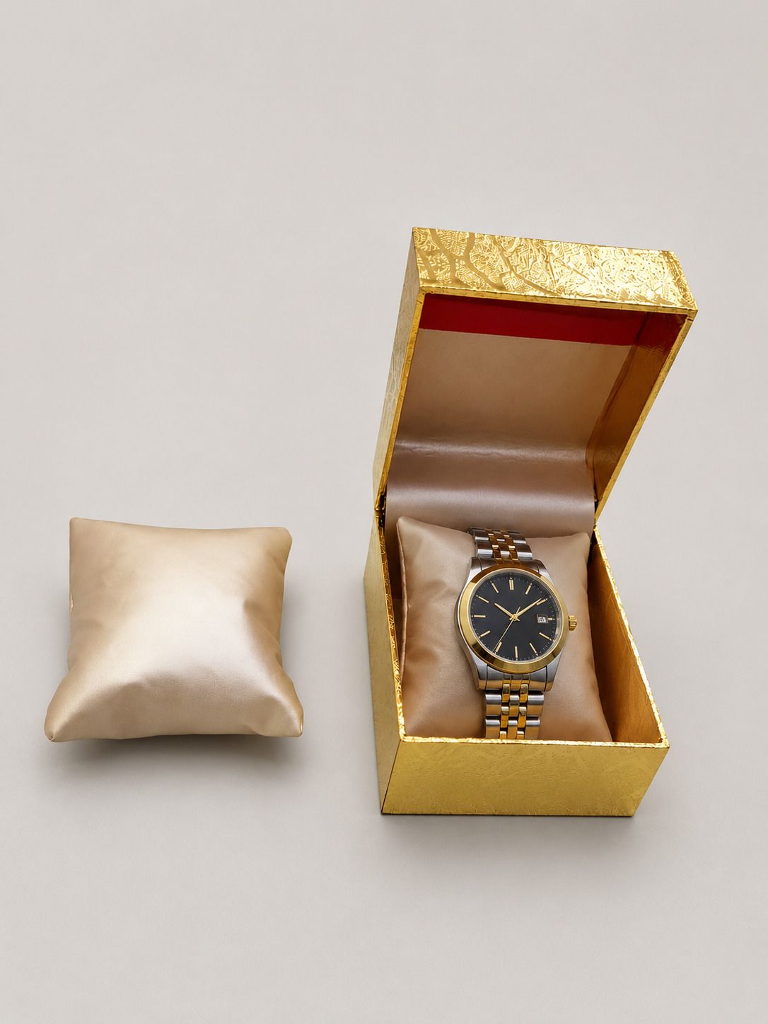 men's and women's watch box holder organizer case with leather gold pillow. watch box