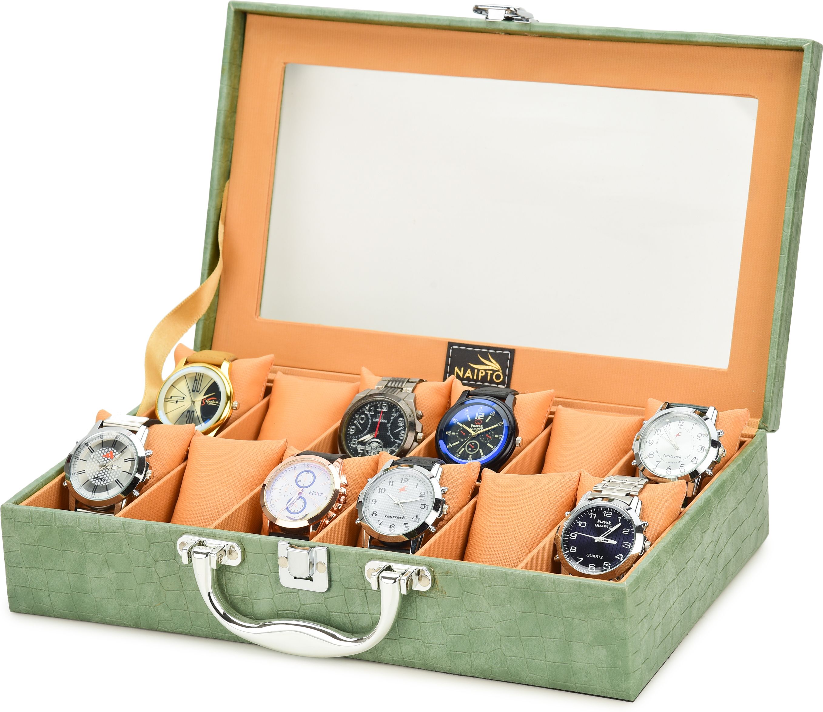 classic pu leather watch box organizer case with lock & handle for men and women watch box