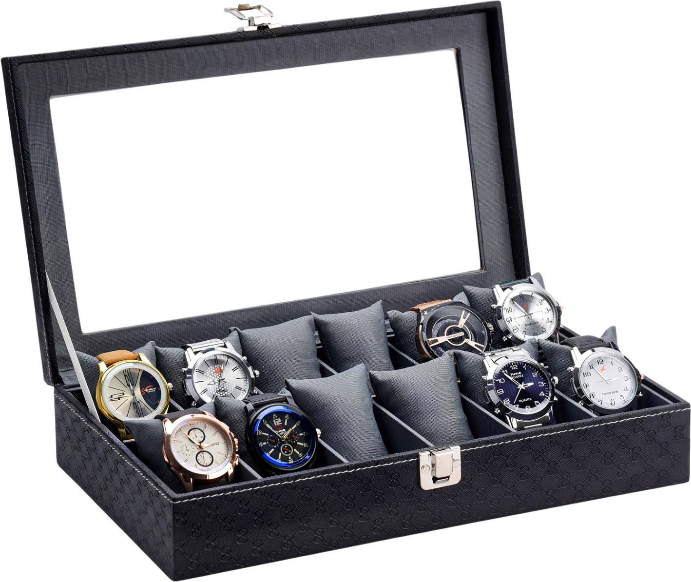 Watch Box organiser for men and women 12 slots of watche box( Black and Grey) Watch Box-image-48