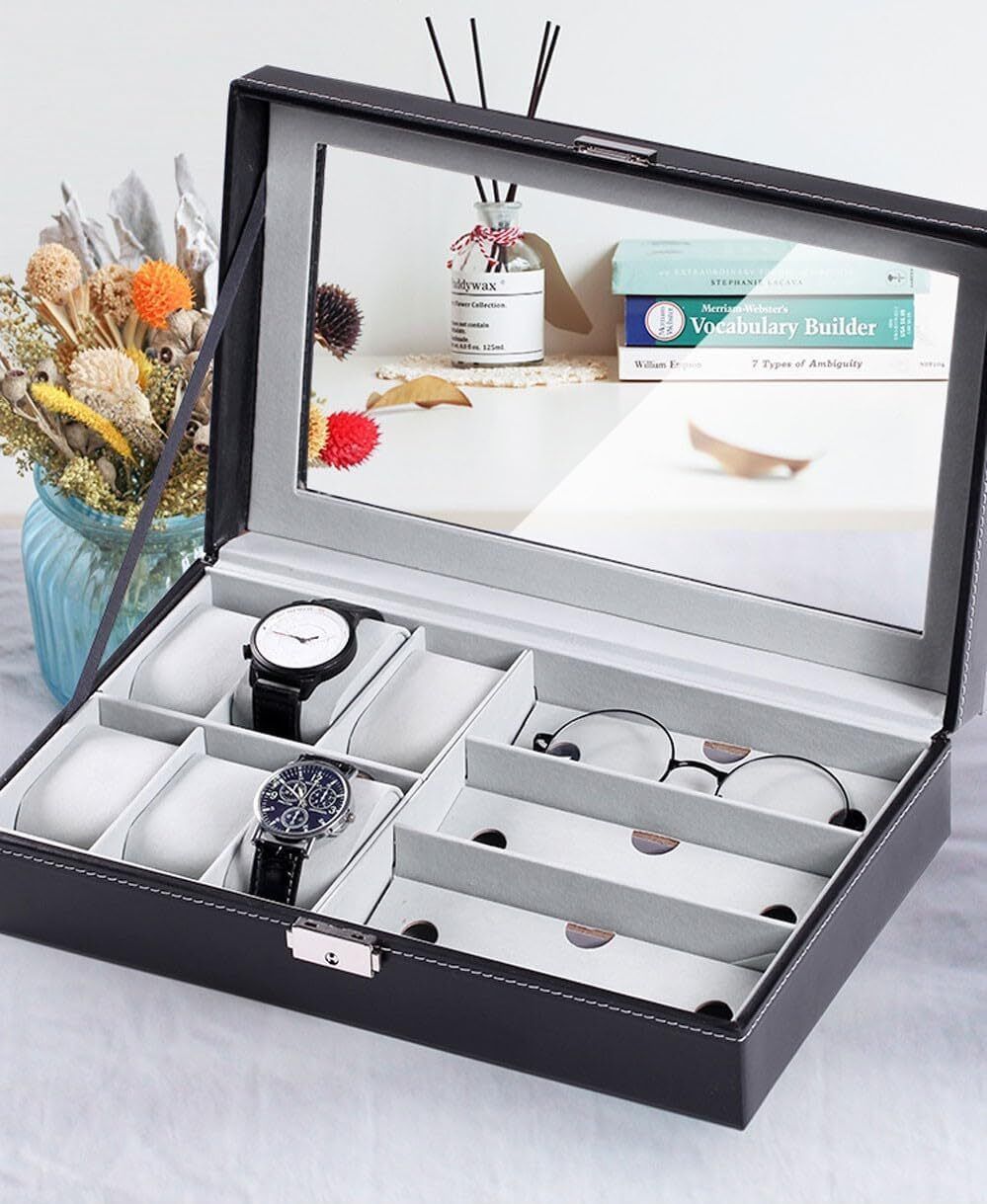 Watch Organizer Box with 9 Storage Slots | 6 Watch Compartments & 3 Sunglasses Watch Box-image-26