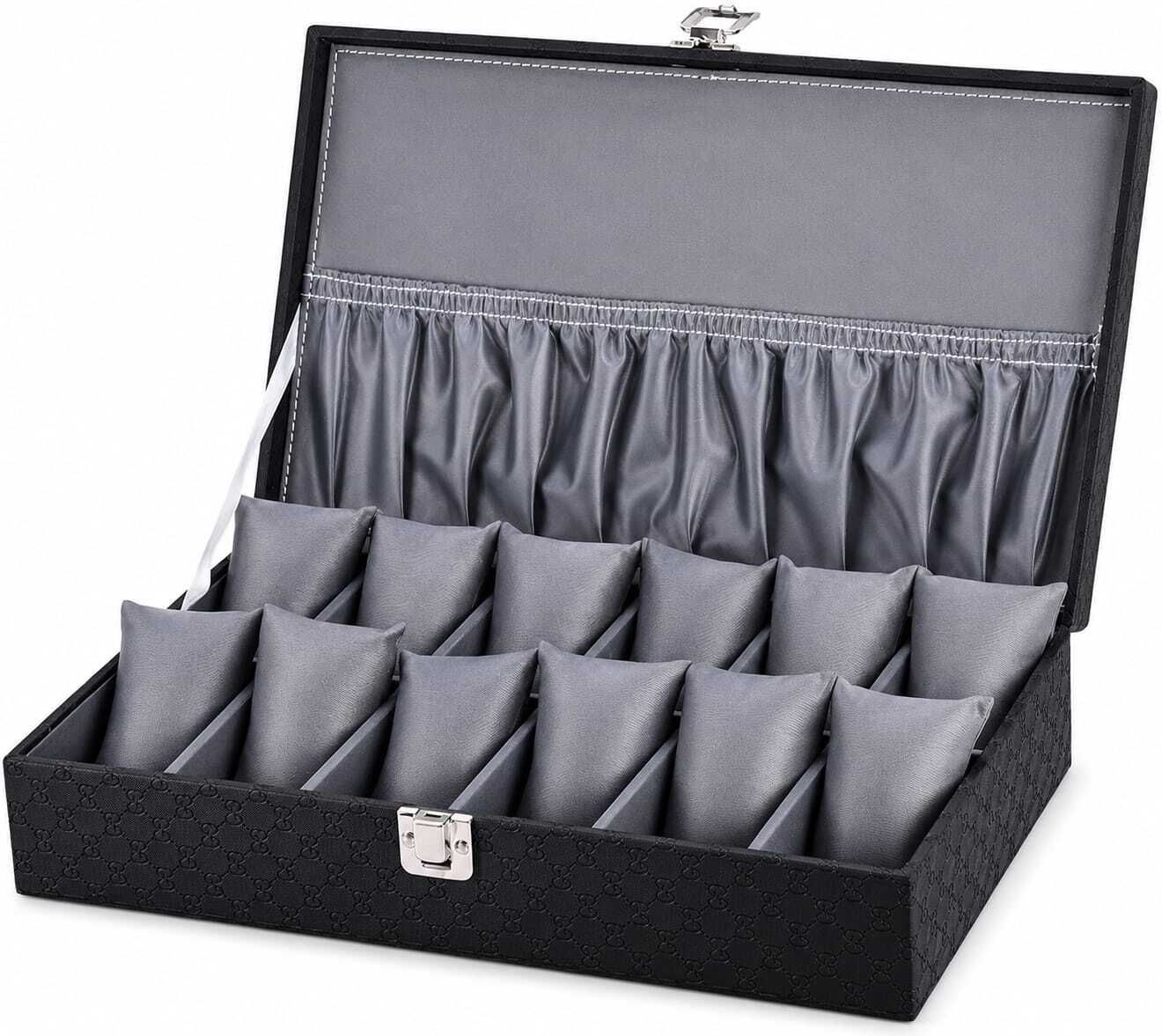 black&grey 12 watch organiser box Watch Box (black&grey, Holds 12 Watches) Watch Box-image-49