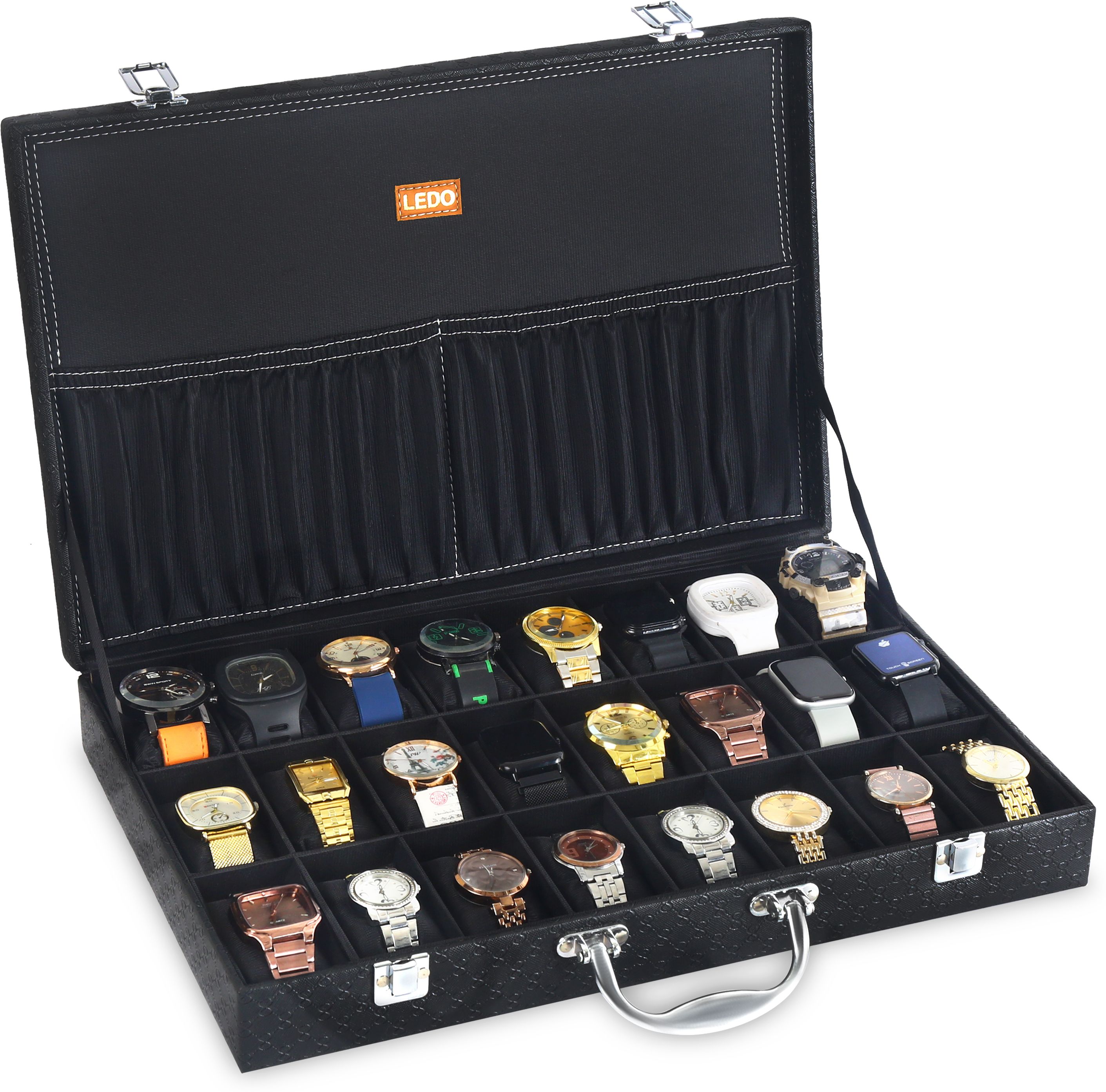 Watch Box Organizer In 24 Slots of watches In PU Leather with Black color Watch Box-image-17
