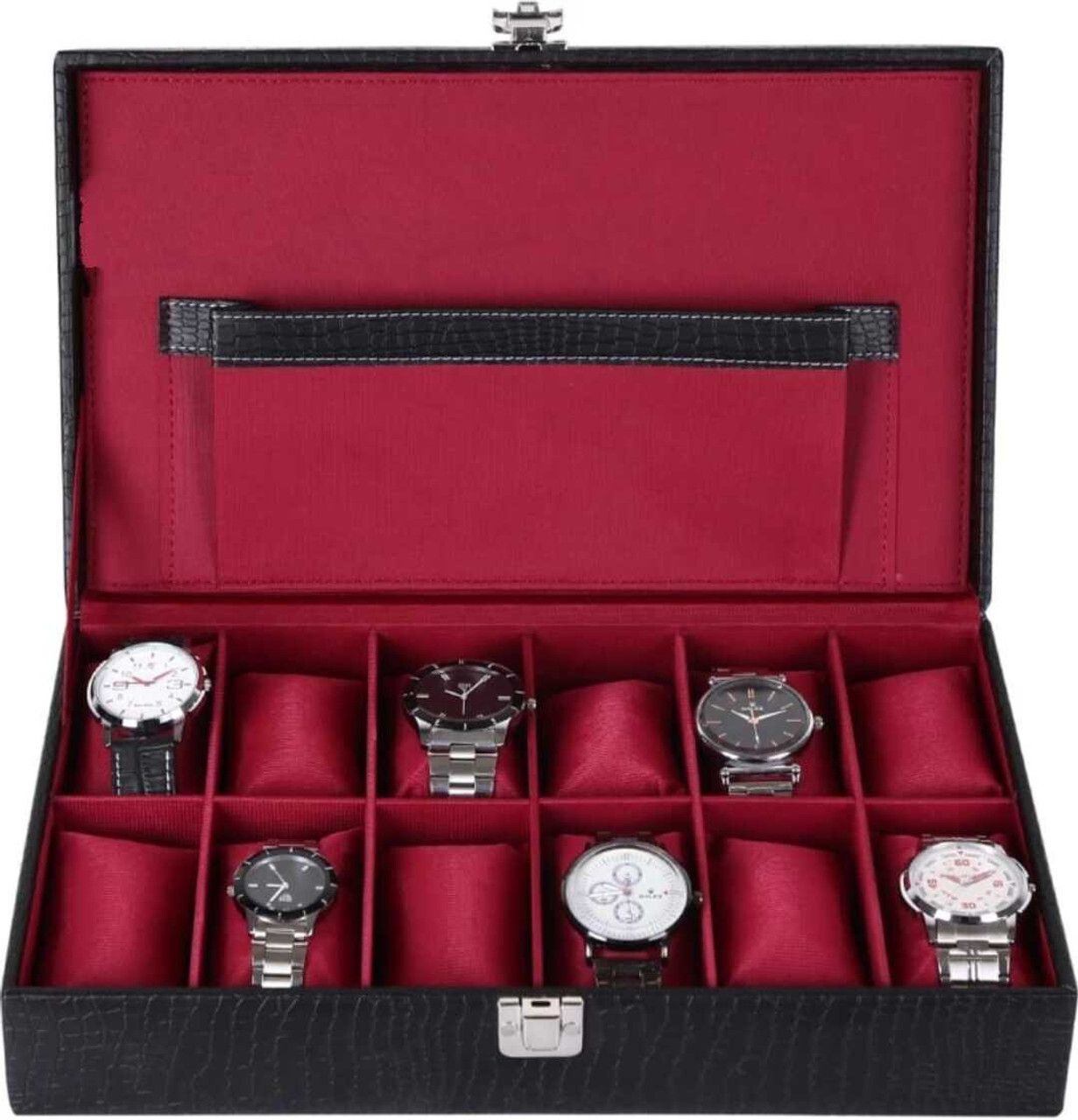 Watch box Organizer holder for men women 12 slots of watch black and RED Watch Box-image-27