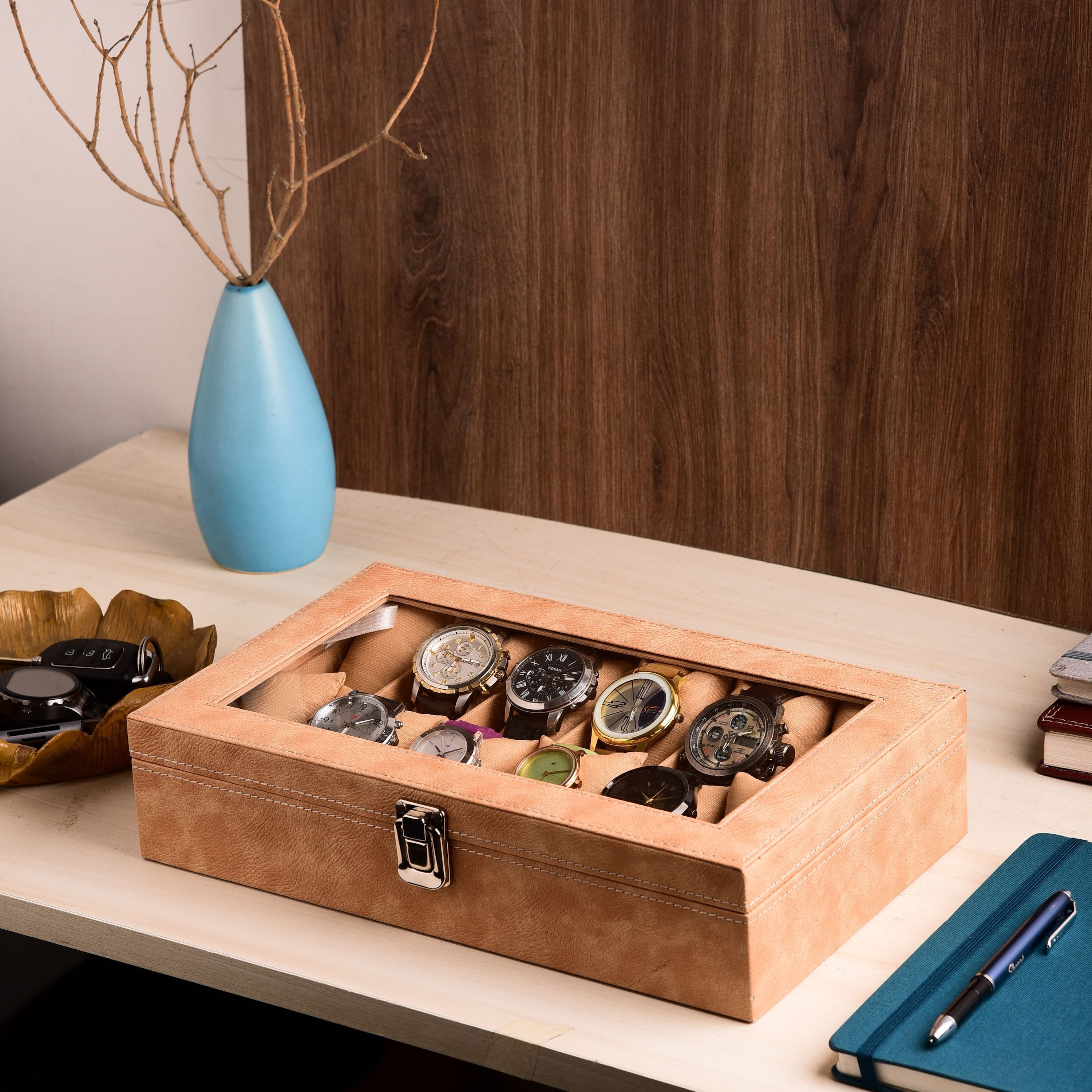 Watch Storage Box for 12 Watches – PU Leather, Soft Cushion, Gift for Men Watch Box-image-10