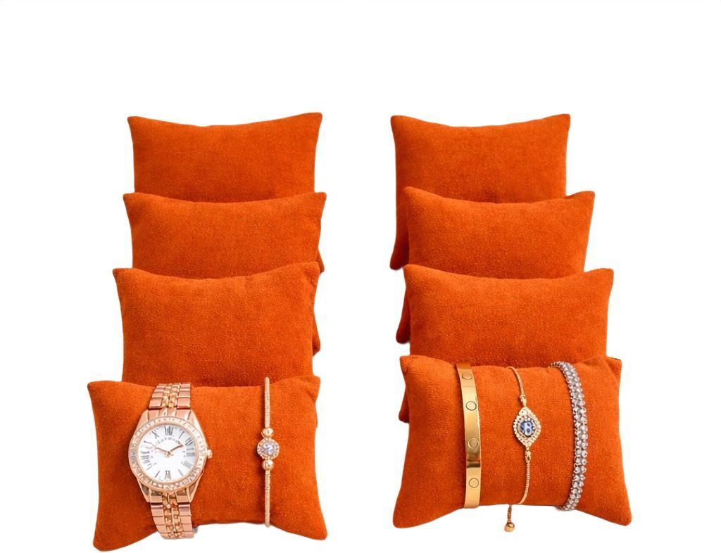 la trove Cushion Soft Velvet Holder for Watch Box & Bracelet Organizer Pack of 8 Orange Watch Box-picture-2