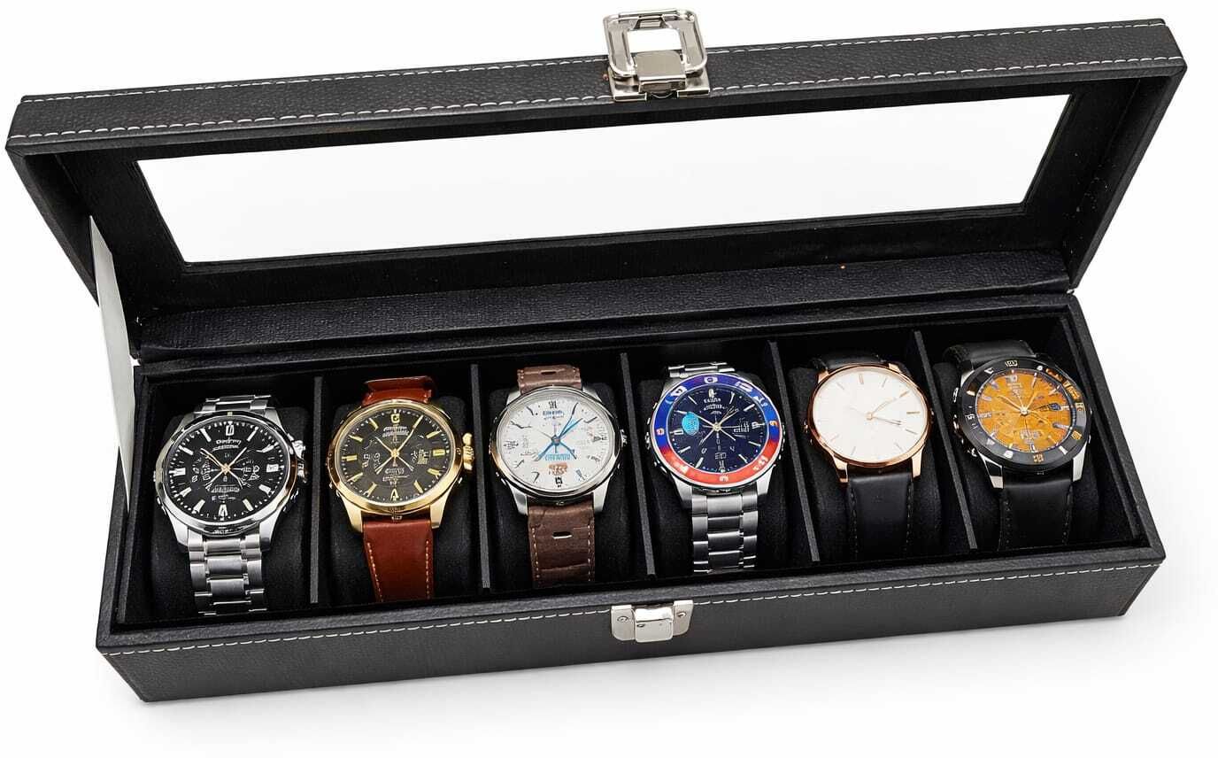 [BAJRANG] 6 SLOT BLACK WATCH BOX GLASS LID /WATCH STORAGE BOX/WATCH CASE Watch Box-image-10